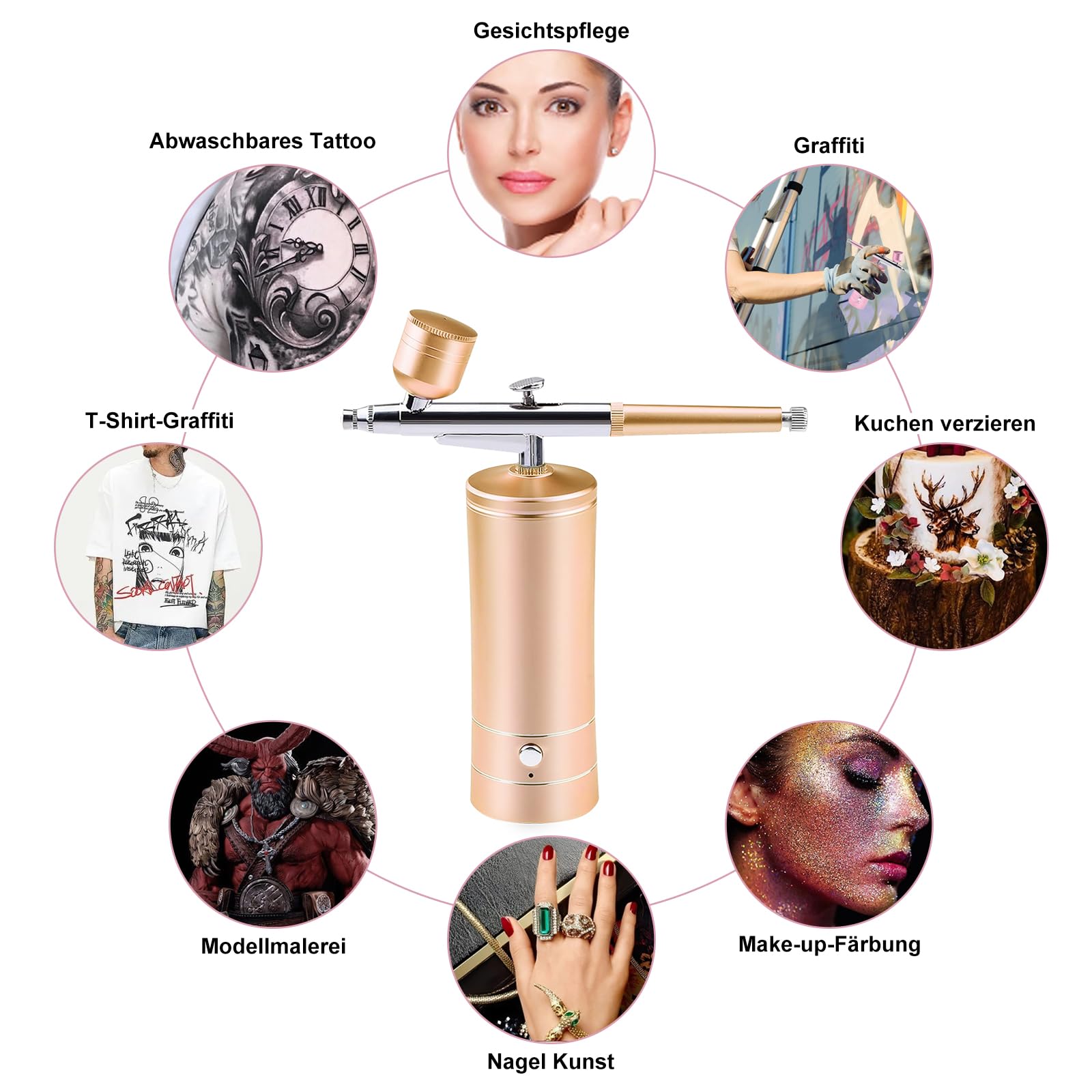 Daakro Ensemble d'aérographe sans fil - Kit d'aérographe rechargeable portable avec compresseur, ensembles de pistolet à air portable automatique pour maquillage, art des ongles, décoration de gâteaux