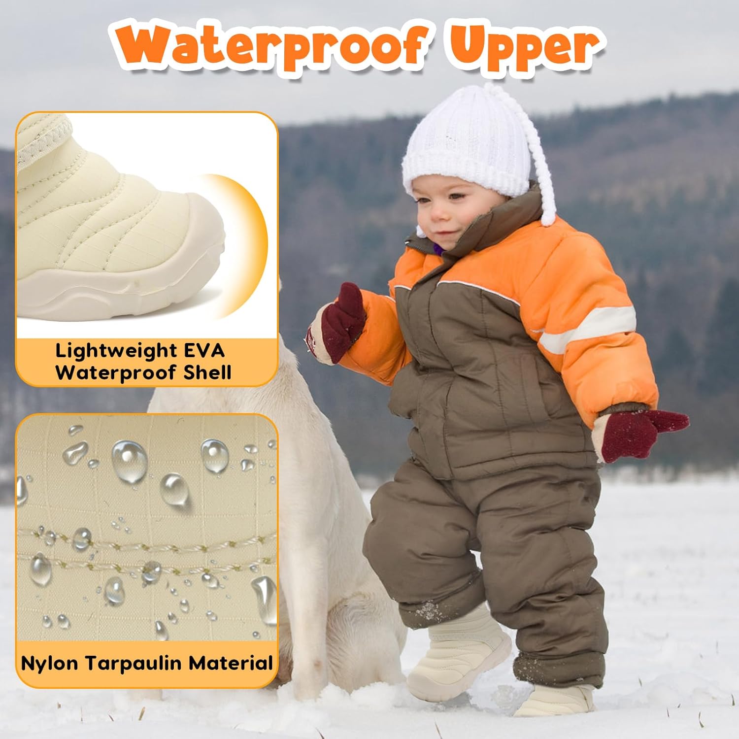 BARERUN Barefoot Baby Boys Girls Boots Warm Winter House Shoes for Toddler Girls Boys Waterproof Fleece Kids Snow Boots Faux Fur Infant Booties Walking Shoes for Indoor Outdoor - Image 2