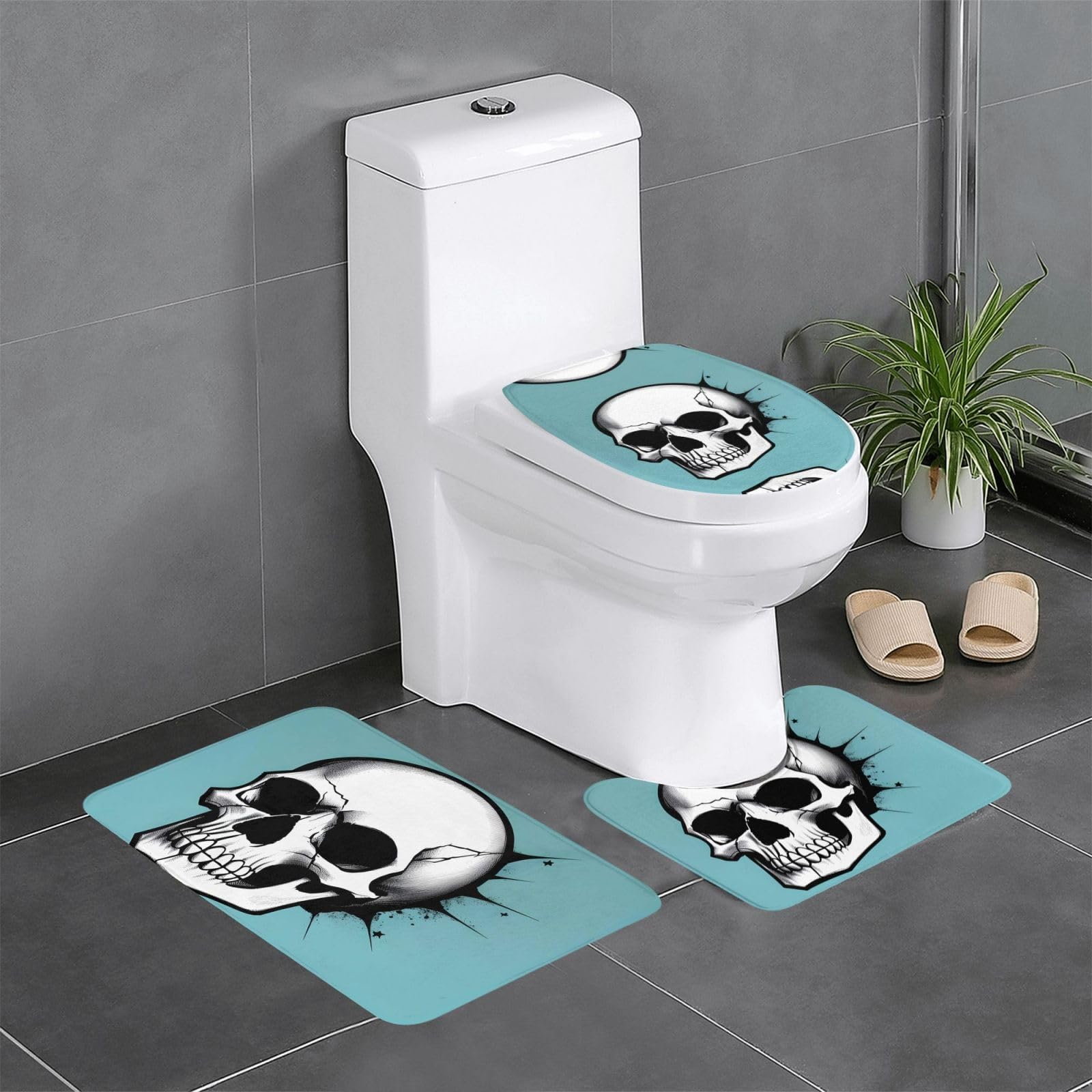 Tapis de bain tête de mort contre les glissades : le lot de 3 tapis absorbants et durables