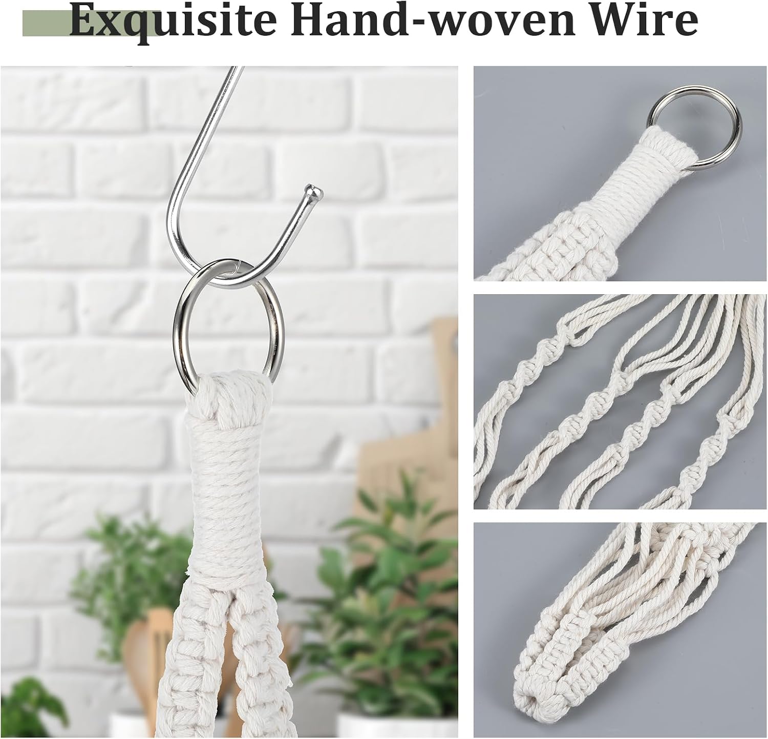 2Pcs Short Macrame Plant Hangers, 23" Macrame Plant Hangers Indoor for Indoor Outdoor Plants (White)