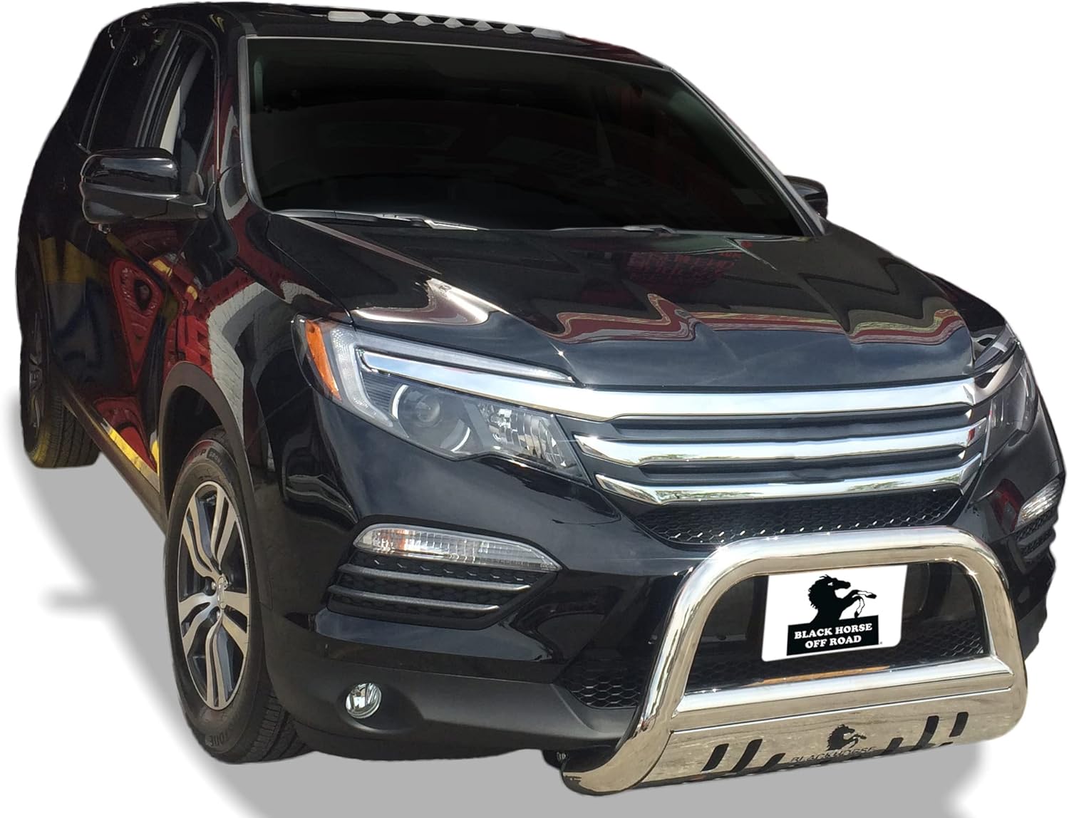 Black Horse Off Road Bull Bar Skid Plate Stainless Steel Compatible with 2014-2020 AcuraMDX|2018-2020 Honda Odyssey|2017-2022 Honda Passport|2016-2022 Honda Pilot|2017-2023 Honda Ridgeline-BB158107-SP