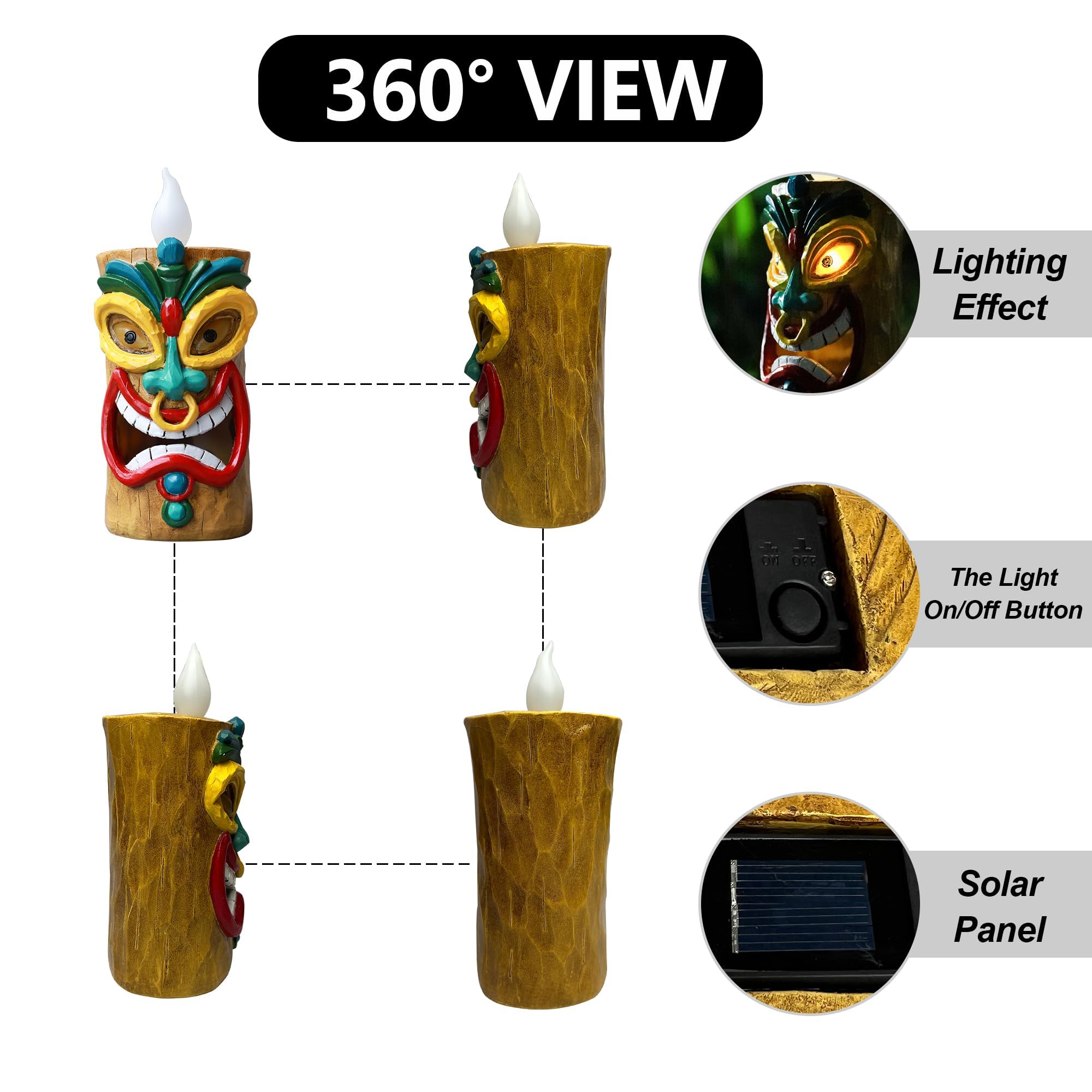 Solar Tiki Torches with Flickering Flame,Tiki Statues Tiki Decor Outdoor Statues for Tiki Bar Decor,Tiki Torch Statues for Garden Decor,Tiki Bar Decor for Patio Backyard Yard