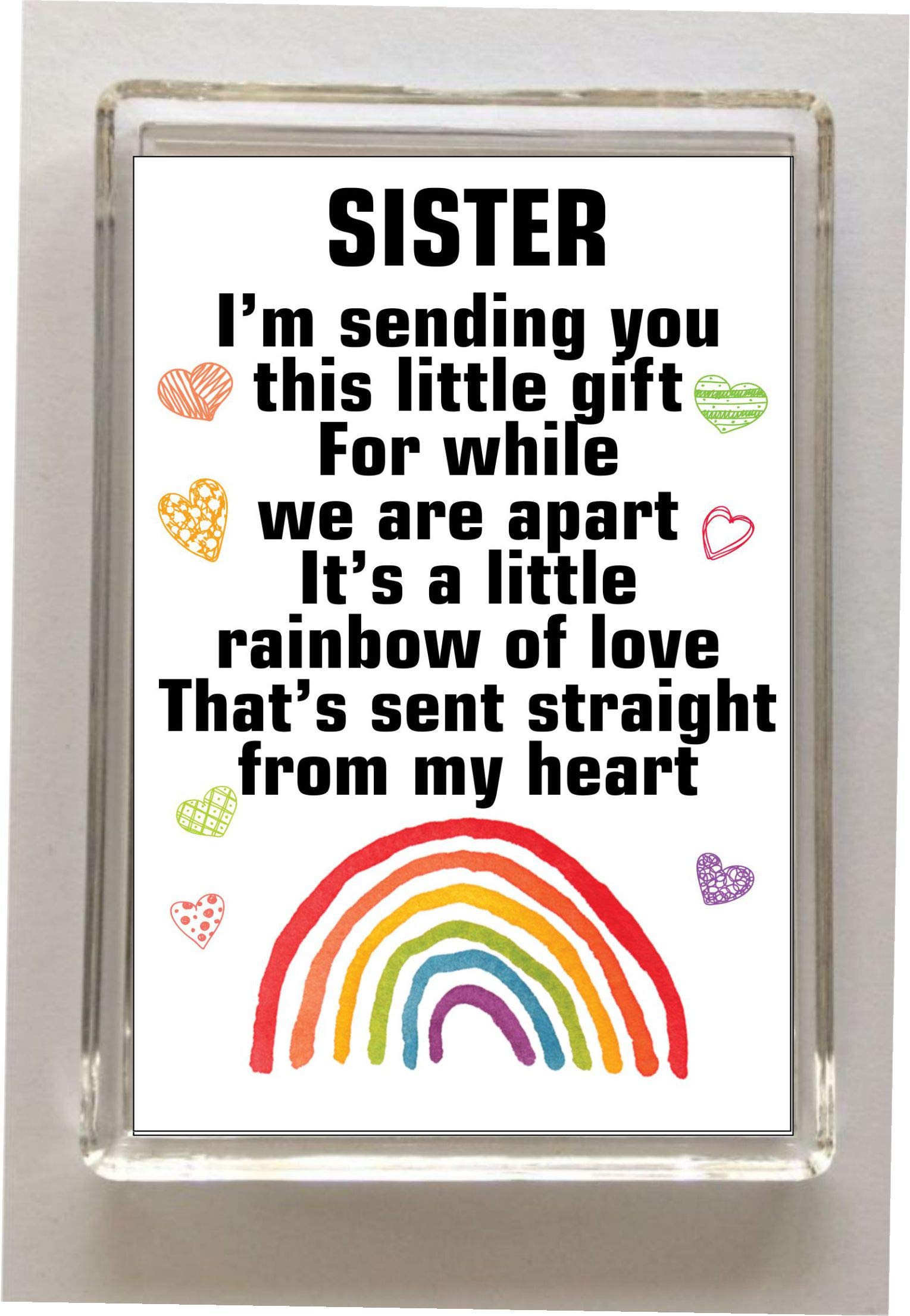 Decalarama White Sister Rainbow Fridge Magnet Gift, I'm Sending You This Little Gift, Positive Quote, Friendship Ideal Novelty Present Gift