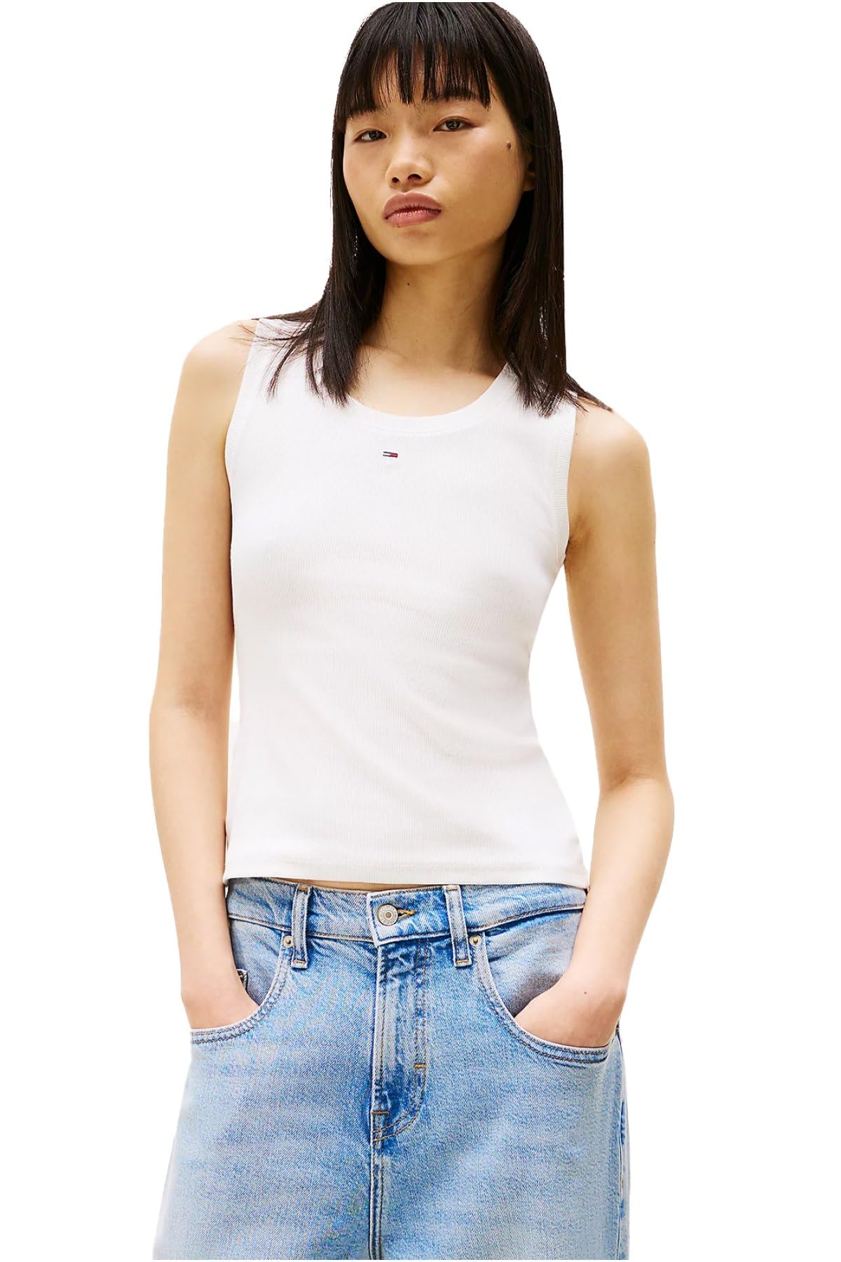 TOMMY JEANS Women’s Essential Rib Slim Fit Tank Top, White (Ecru), XXL