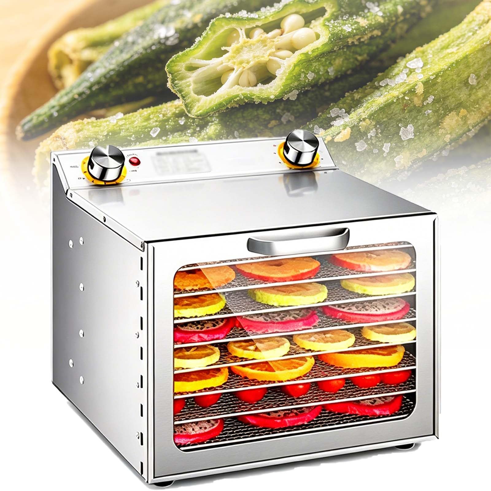 Deshidratador De Alimentos, 800 W, Flujo De Aire De 360°, 6/8/12/18 Bandejas, Temporizador De 0-12 H, 35-90 °C, Para Frutas, Verduras, Cecina, Hierbas, Acero Inoxidable, Doméstico(8 Trays)