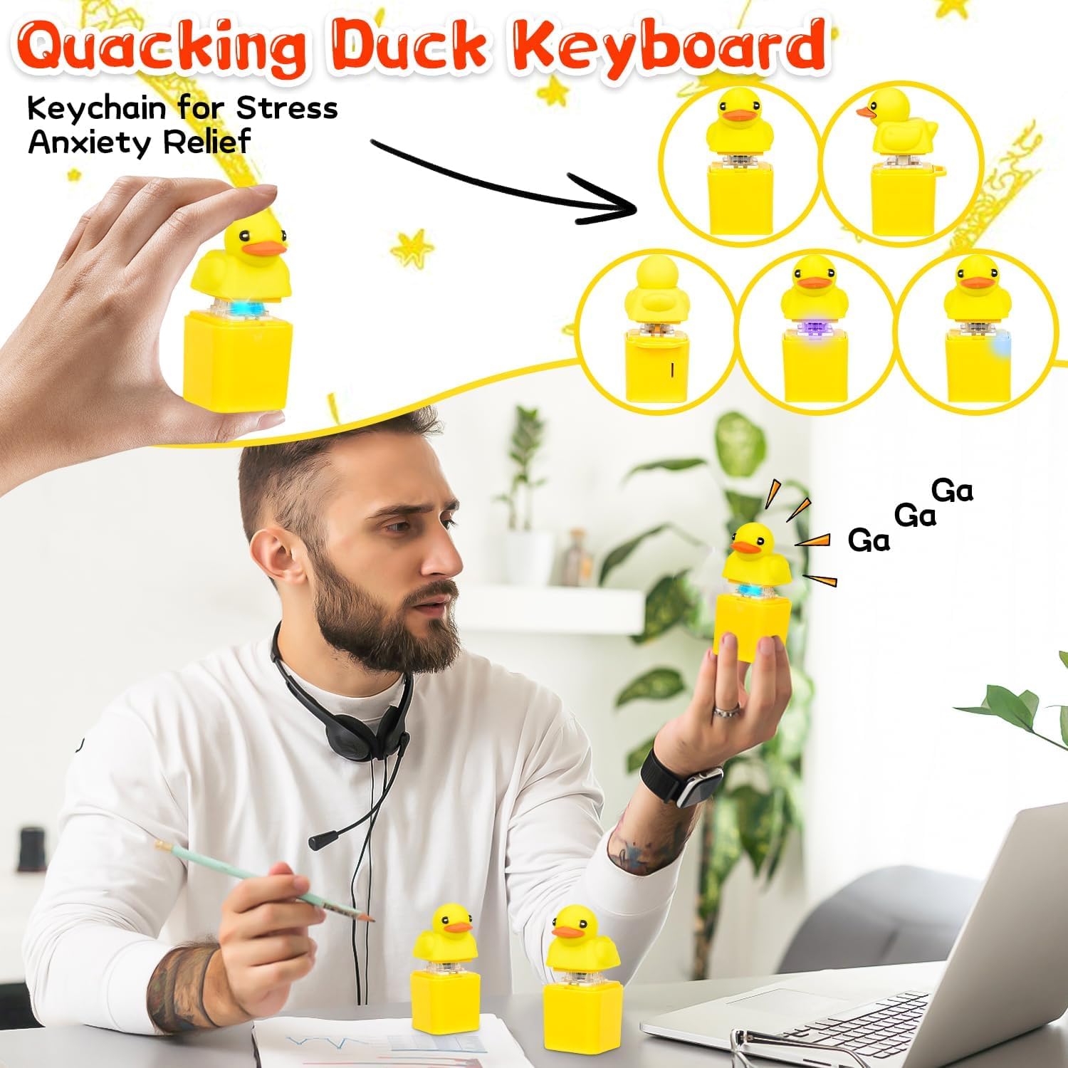 COLEESON 2Pcs Keyboard Fidget Toy, Ducky Keychain Fidget Keyboard with Lights and Sounds - Image 3