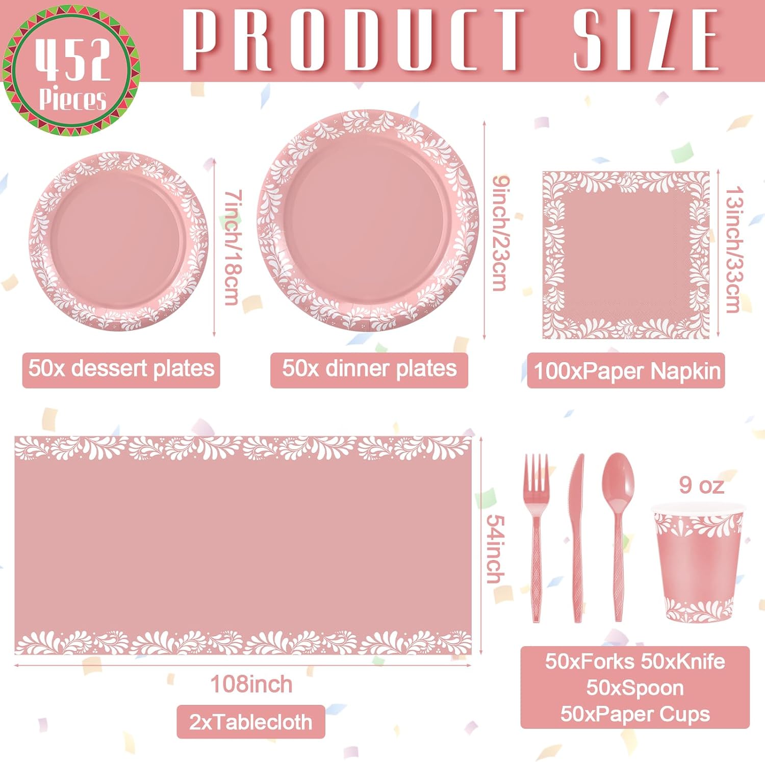 Vesici 452 Pcs Pink Cielito Lindo Party Decoration Platos De Barro Mexicanos Fiesta Paper Plates Mexican Napkins Tablecloth Talavera Tableware Set Baby Shower Gender Reveal Birthday Supplies, Serve 50
