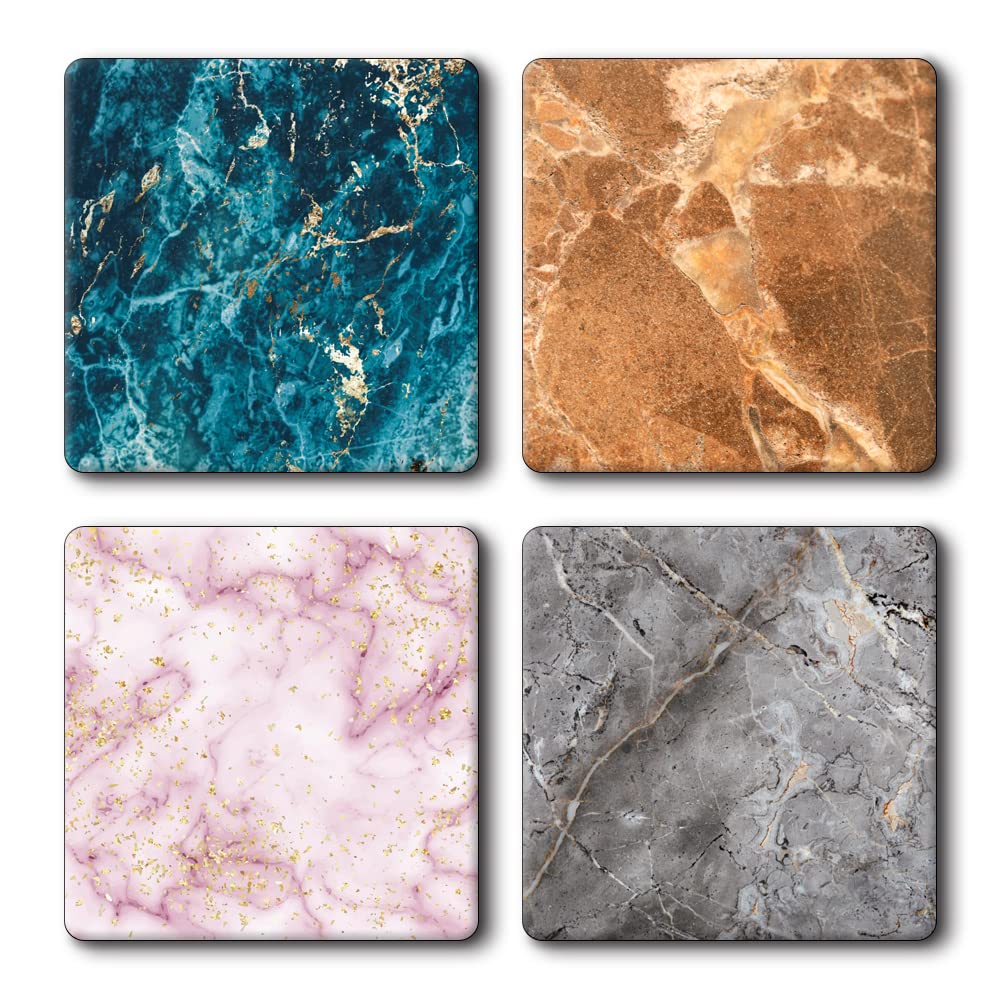 Yey Tea Coaster Set Colorful Marble Effect Printed, MDF Wood Material Coasters for Home and Kitchen, Office Table, Dining Table, Home Decor (3.5x3.5 inches, Set of 4)