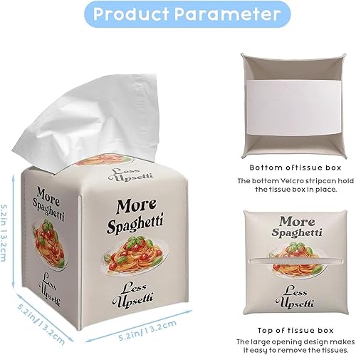 Miniatura 2 de 5.2" Pasta Tissue Box Cover. Hand-Stitched PU Leather with Removable Liner. Perfect Retro Decor for Kitchen, Bathroom, Office, Or Car. an Ideal Gift