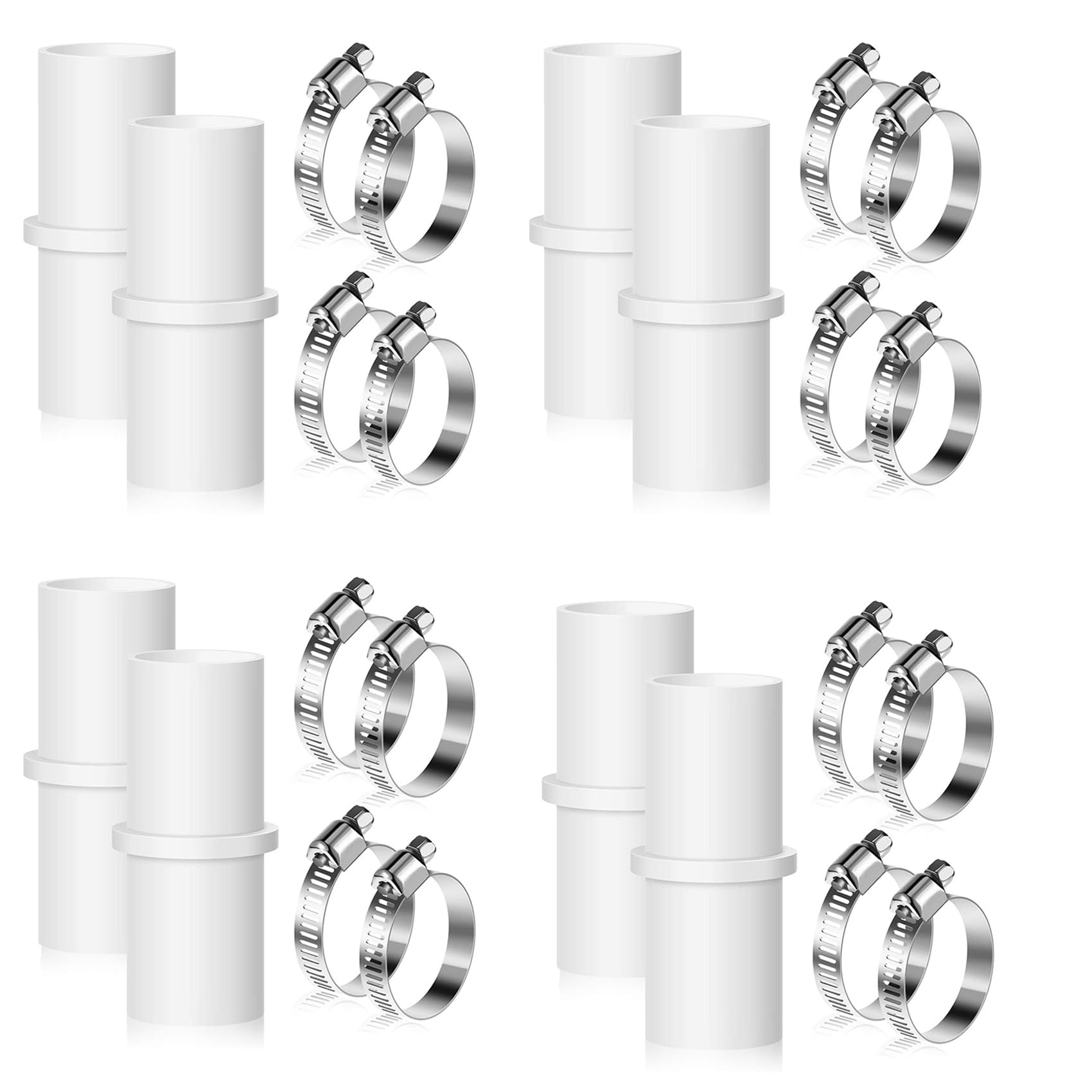 Aundhegrtt 8 Pieces Washing Machine Drain Hose Connectors Washer Extension Adapter with 16 Pieces Drain Hose Clamps