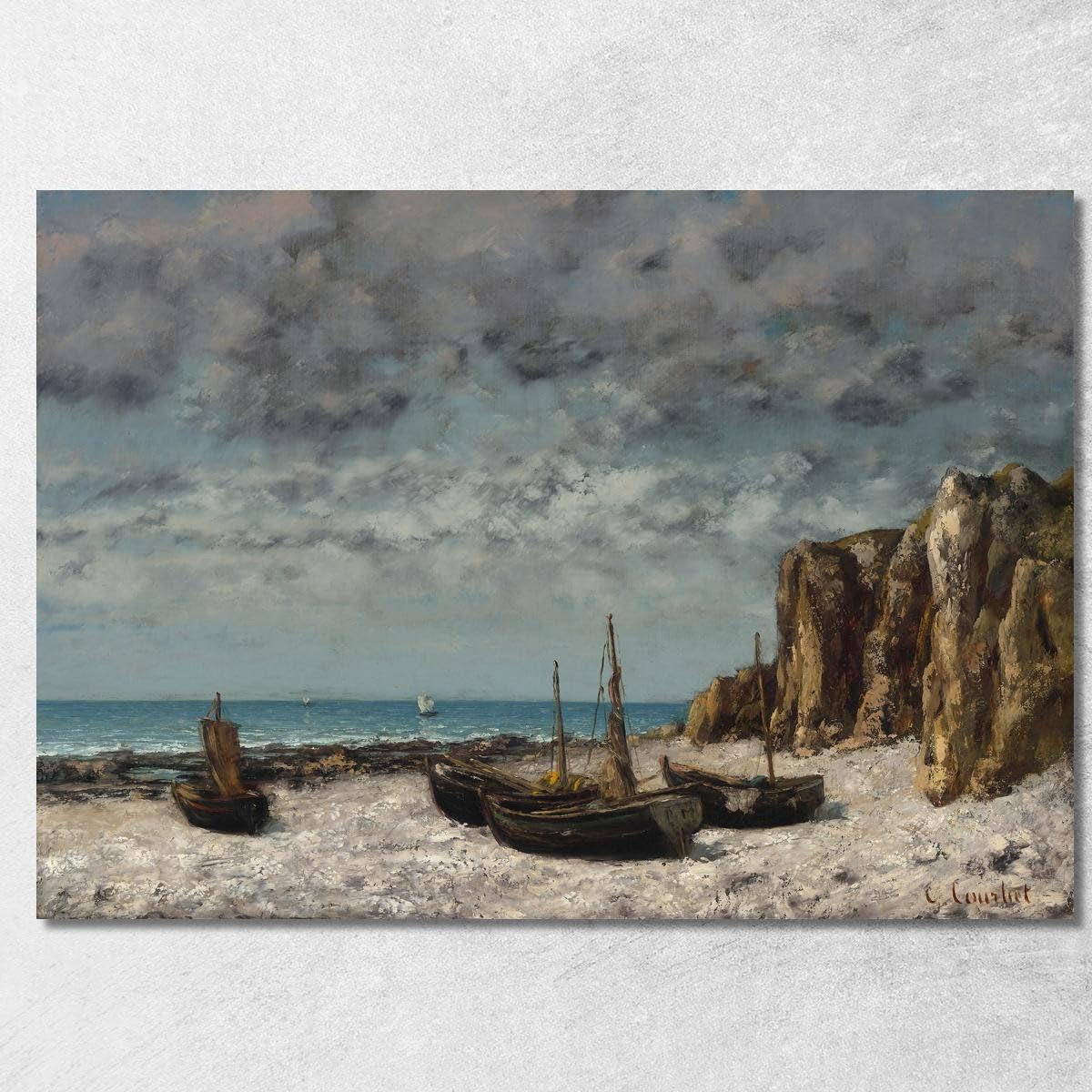 Bateaux sur une plage Courbet habiller grand mur blanc
