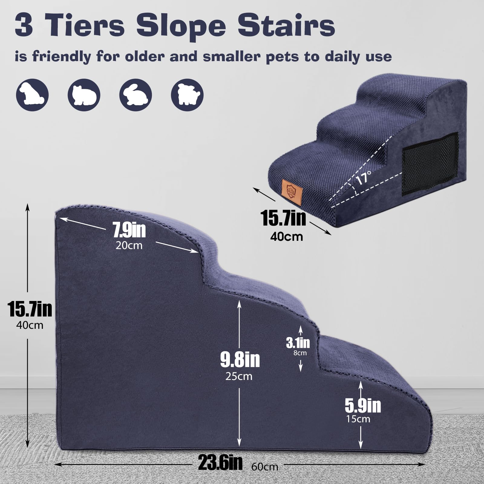 Pawchop Dog Steps for Bed 3-Step Waterproof Dog Stairs for Small Dogs & Cats - Image 2