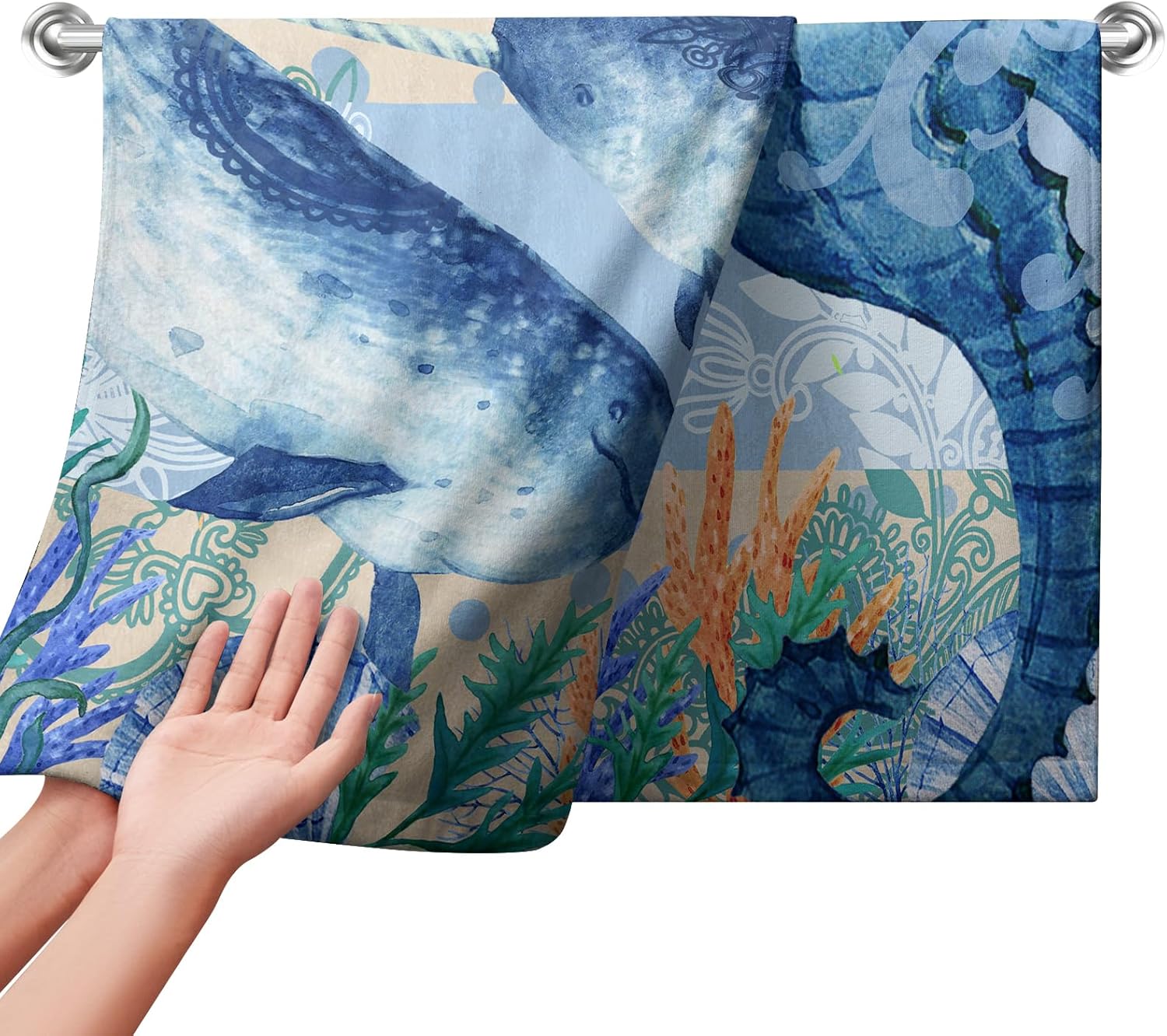 Kwlegh Nautical Ocean Seahorse Kitchen Towels Set of 2