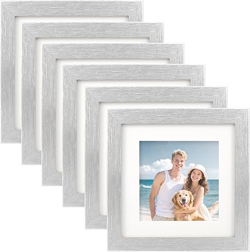 Vista 43 de Juego de 6 marcos de fotos de 6x6, marcos de fotos de grano de madera rústica para montaje en pared de galería o exhibición de mesa Madera