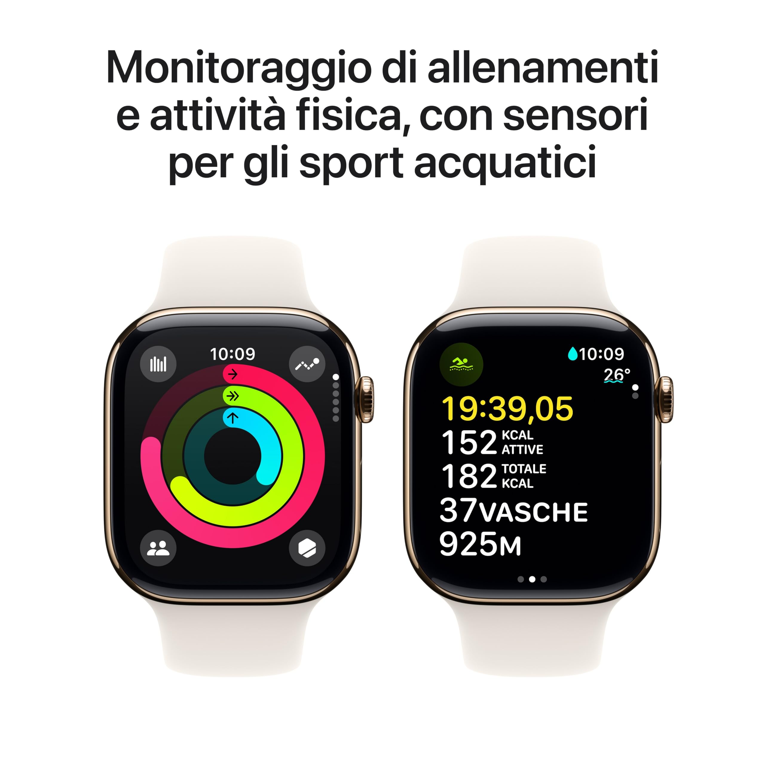 Apple Watch Series 10 GPS + Cellular 46 mm Smartwatch con cassa in titanio color Oro e cinturino Sport Loop Galassia - M/L. Fitness tracker, app ECG, display Retina always-on, Carbon Neutral