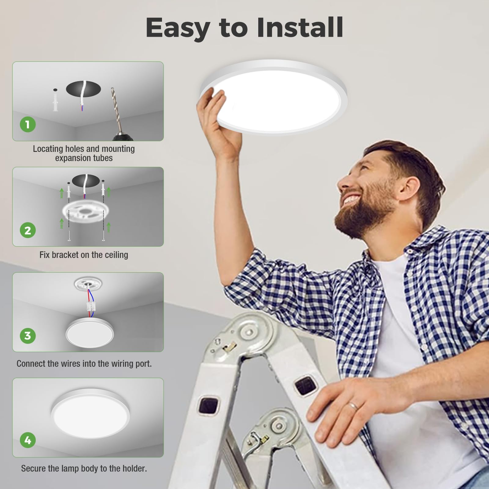 zemty 30W Lampara LED Regulable de 38 CM, Plafon LED con Control Remoto 3000LM, Luz Nocturna 1800K, Luz Led Moderna 3000K-6500K,Ideal para Cocina, Dormitorio y Salón(Blanco, 2 pieza)