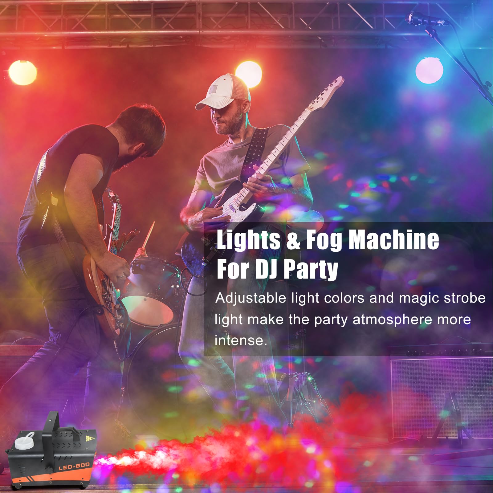 Fog Machine Halloween Outdoor with Disco Ball Strobe Light and 8 Led Lights, 600W and 3000 CFM Smoke Machine Indoor Remote with 13 Colors & Strobe Effect for Wedding Party DJ Disco Stage