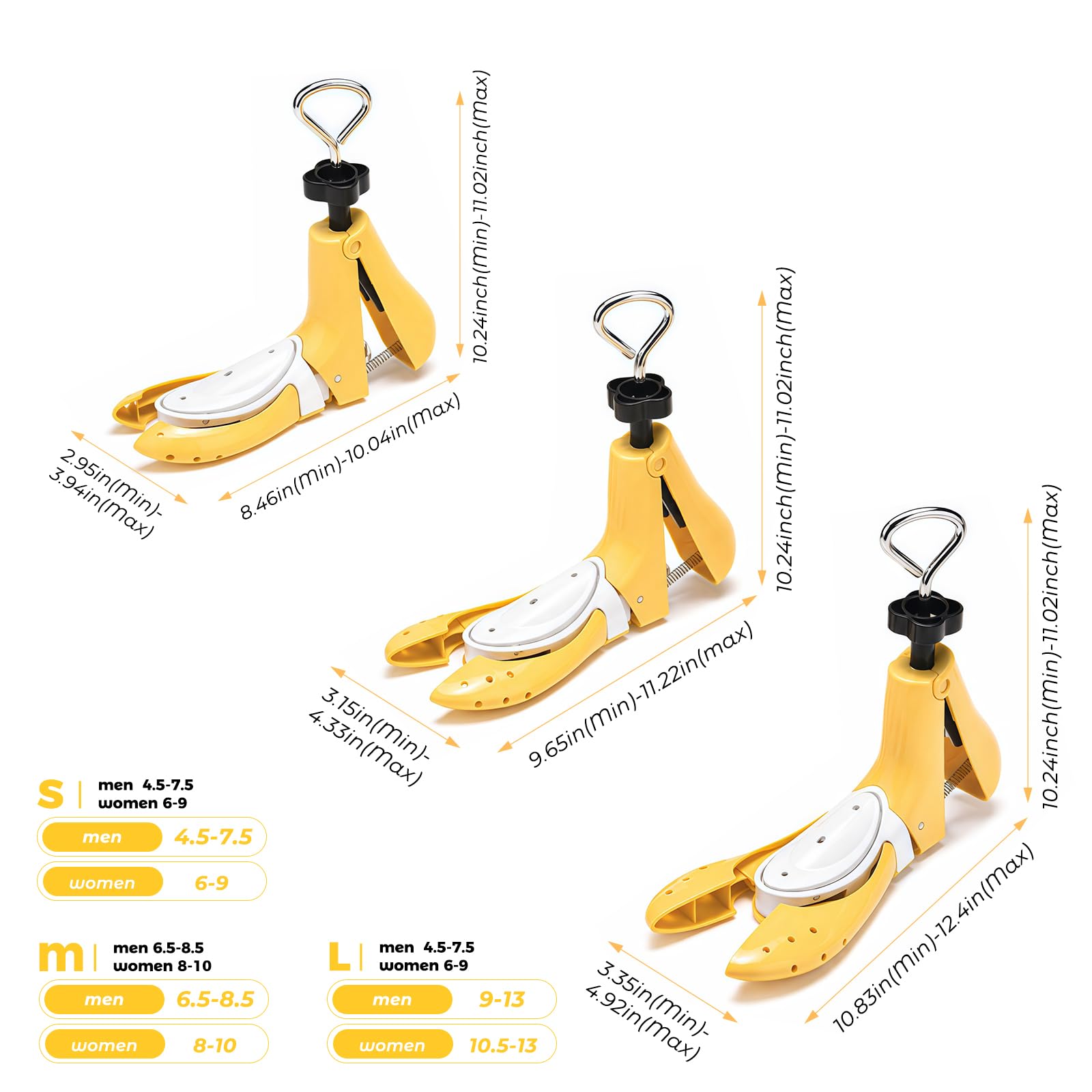 Estirador de zapatos para hombres y mujeres, expansor de longitud/ancho/altura ajustable para pies anchos y empeine
