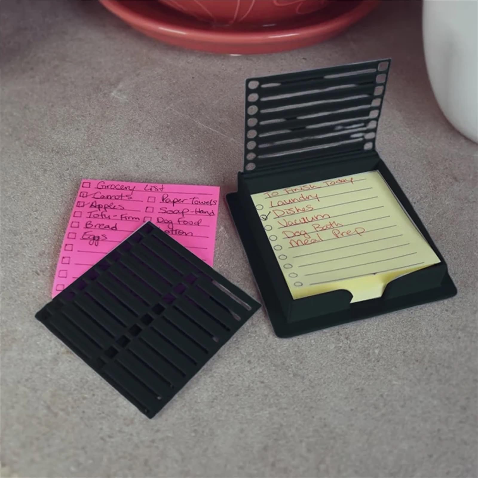 Organizador de escritorio para notas adhesivas, juego de 5 soportes para notas adhesivas con plantilla para planificación diaria para ahorrar espacio (gris)