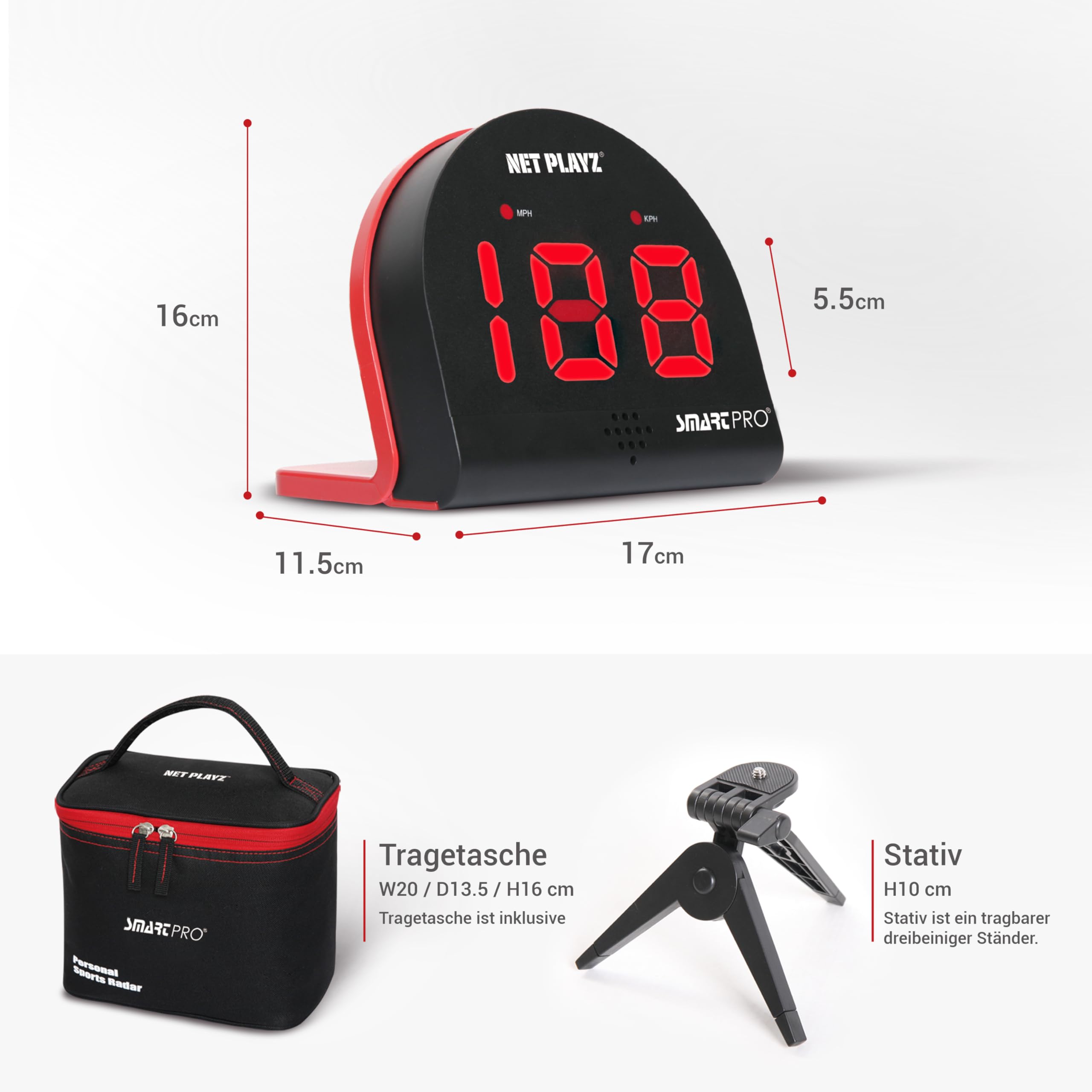 NET PLAYZ Speed Radar Smart Pro Geschwindigkeitsmessgerät, Geschenke für Fußball, Tennis, Baseball, Golf Spieler, Trainer und Fans, Schwarz