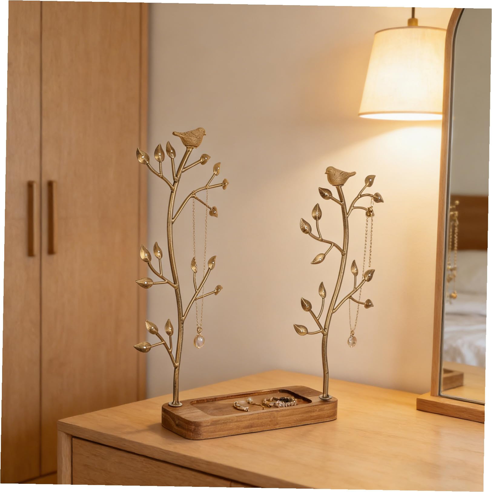 Zerodeko Présentoir à Bijoux en Fer et Bois Forme D'arbre à Oiseaux Organisateur de Colliers et Boucles Oreilles pour Rangement Bijoux Organisateur Vanité Féminine