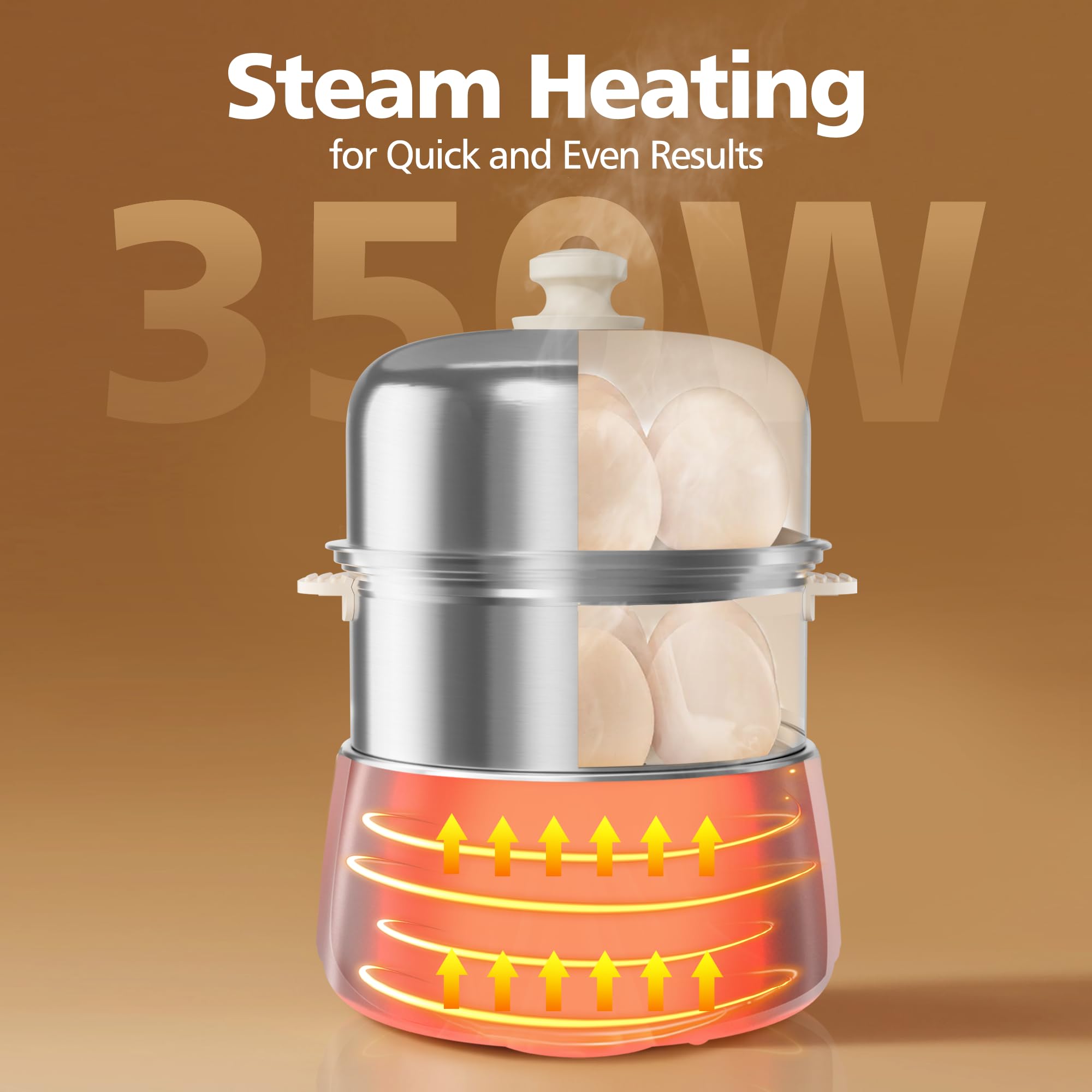 Hard Boiled Egg Cooker - CACHOO 14-Egg Rapid Stainless Steel Egg Boiler with 30-Min Timer & Auto Shut Off, Compact Electric Vegetable Steamer for Cooking, Dishwasher Safe, Beige: Beige 2-Tier