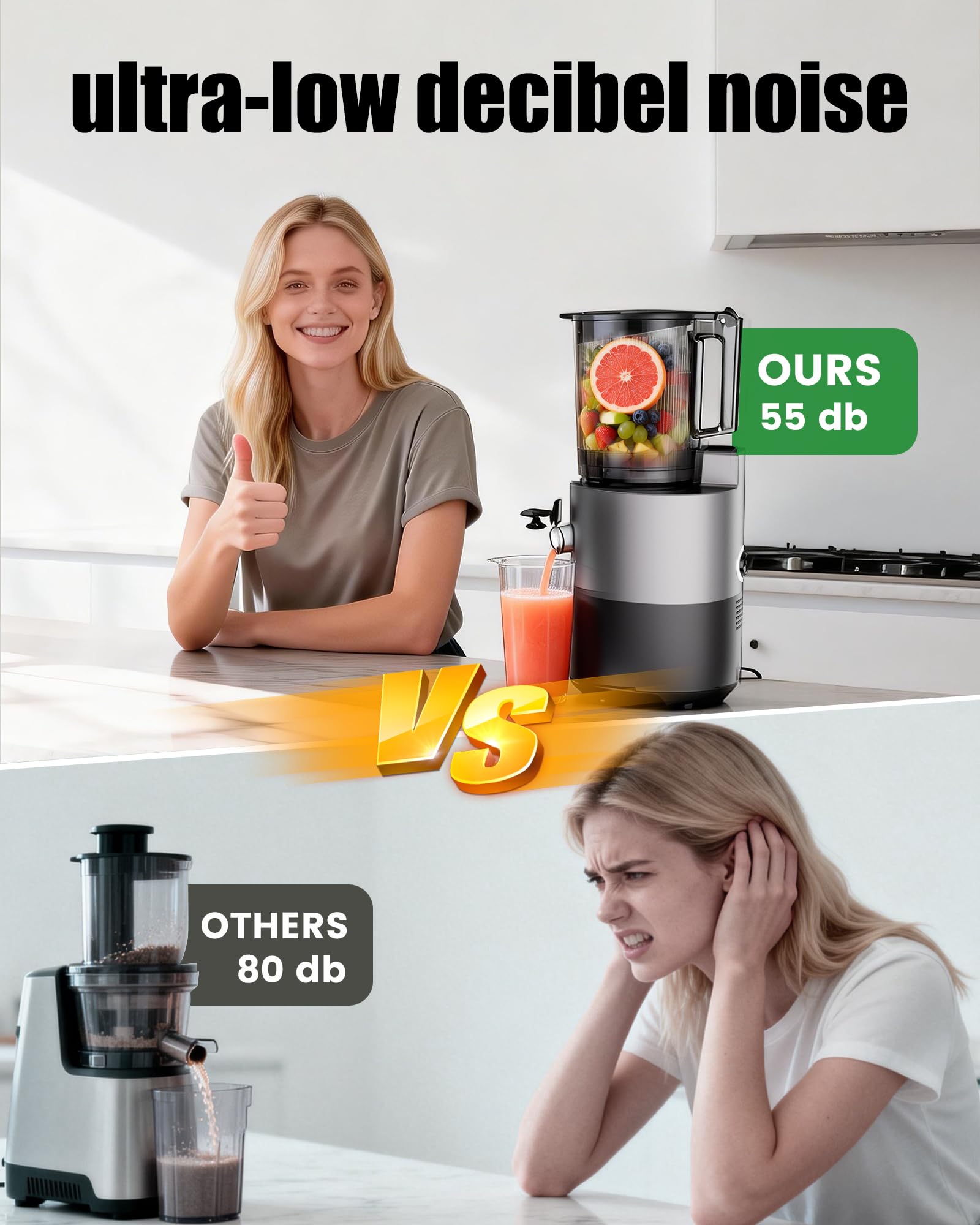 Staweiger Juicer Machines, Cold Press Juicer with 6" Extra Wide Chute, 90oz Capacity, Powerful AC Brushless Motor, High Juice Yield, Quiet Low db, BPA-Free Juicer Press For Whole Vegetables & Fruits - 4