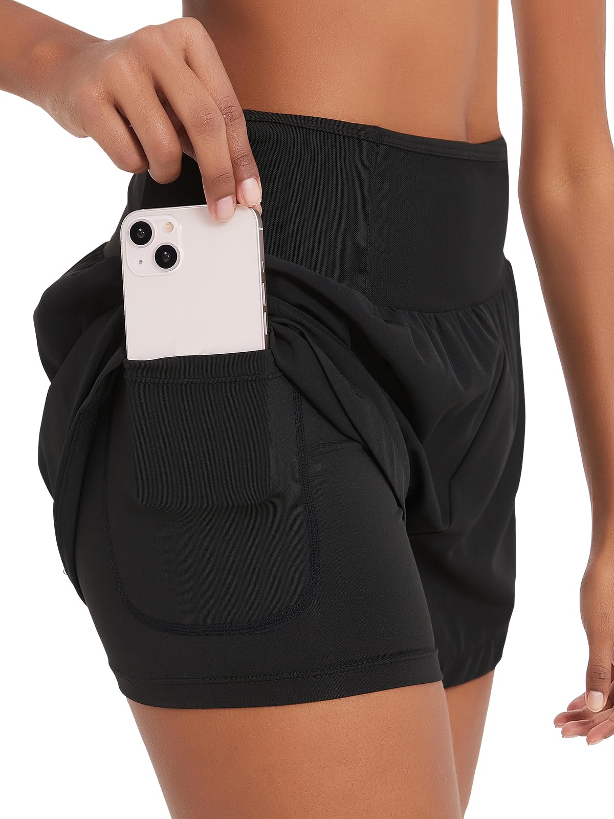 Monbessi Sporthose Damen Kurz mit Taschen Running Shorts High Waist Badeshorts Damen Sommer Tennishose für Yoga, Jogging, Training, Golf