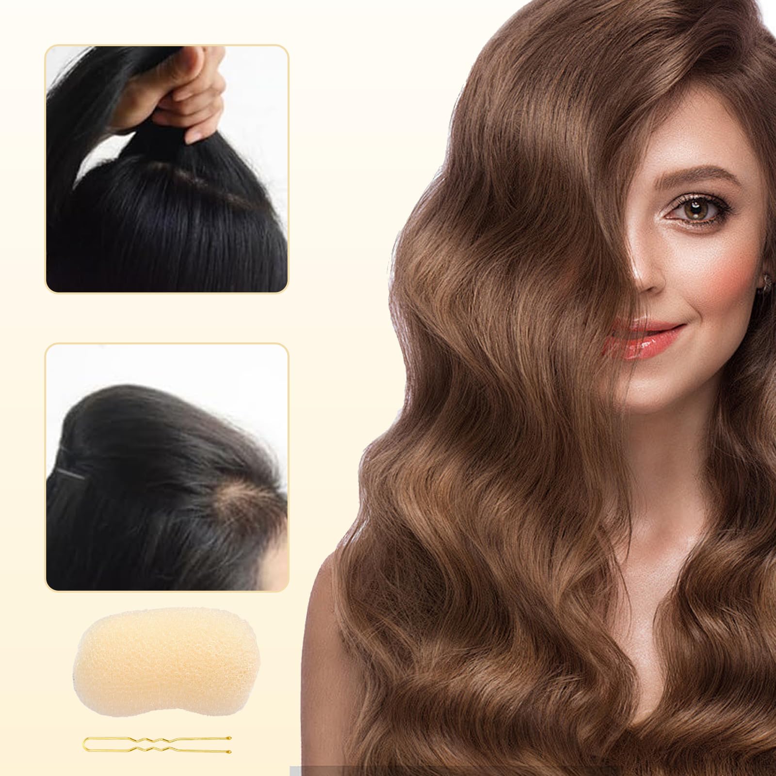 2PCS Hair Padding,Hair Updo Accessories,Hair Padding for Updos,Hair Bump up Sponge,Bump It up Volume Hair Base Clip,Volume Hair Bump Inserts Hair Pads for Women Girls DIY Hairstyles (Beige) - Image 4