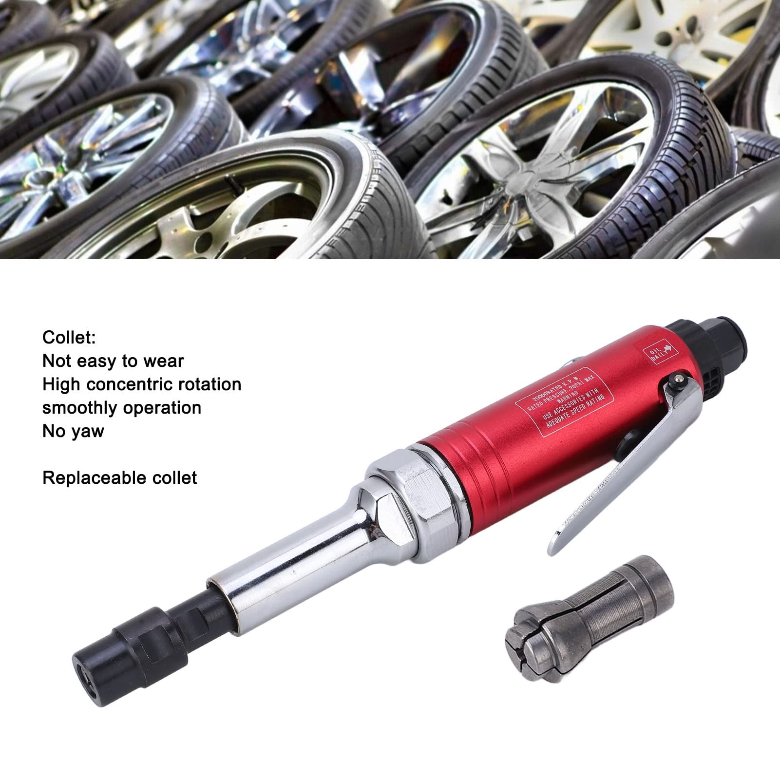 Nutriess Air Die Grinder 20000rpm 3mm 6mm Collet Straight Pneumatic Grinder Tool ame rican Style for Precision Grinding and Polishing Tasks (European Style)