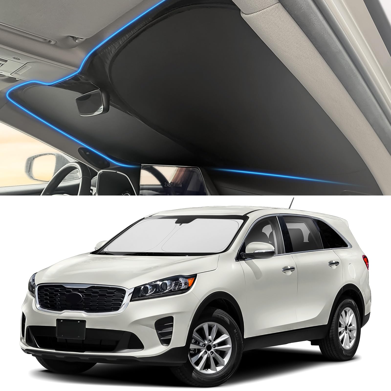 YOJOJOCO Windshield Sun Shade for Kia 2016-2020 Sorento Accessories (OEM Size) Auto Interior Front Window Sun Visor Heat Protection
