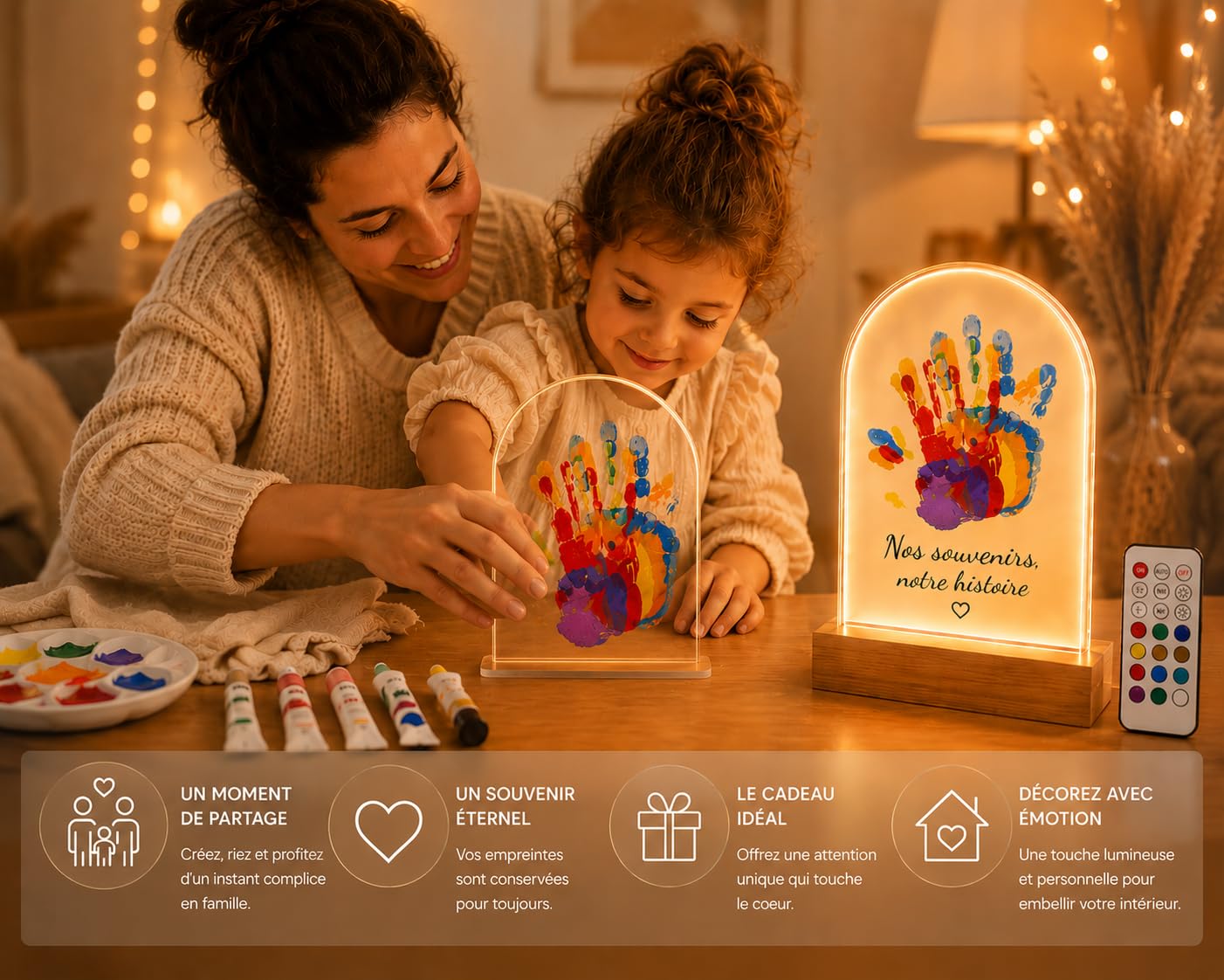 PetiLume Kit Empreinte Famille LED – Cadeau Souvenir Parents