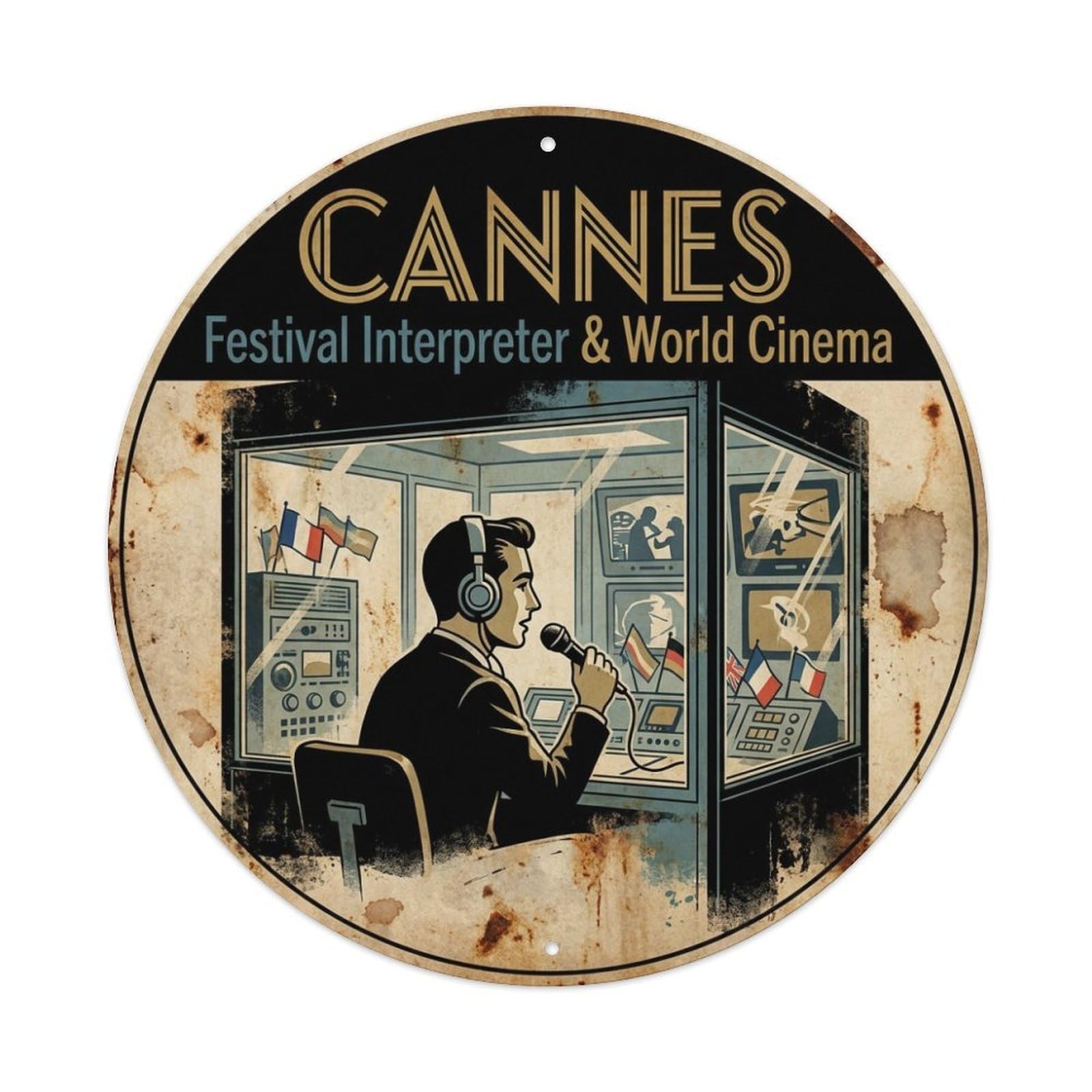 Riviera Travel Cinema Interpreter Booth France Cannes Metal Tin Sign