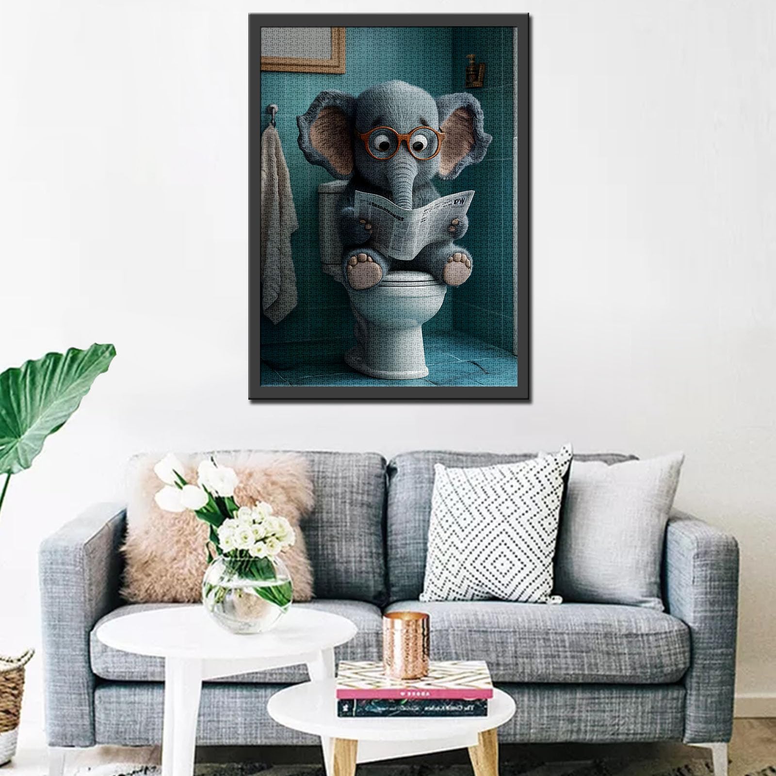 1000 Piece Elephant Go Toilet Jigsaw Puzzles for Adults Animal See Newspaper Puzzles Wildlife Go Toilet Puzzle 2720 Inches Challenging Family Activity Games DIY Craft Puzzle for Home Decor Gifts - Image 3