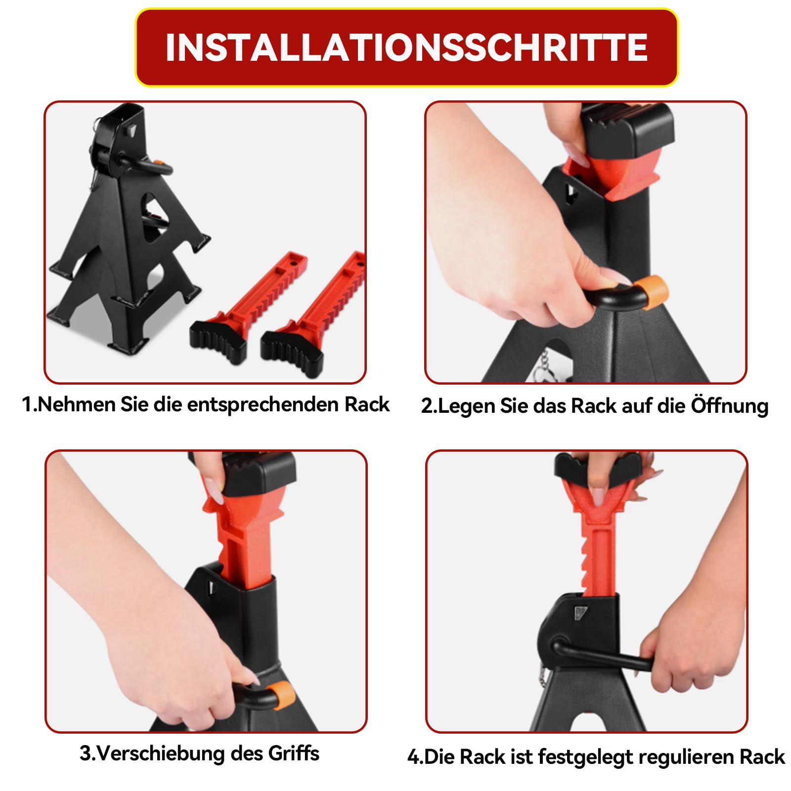 Warmfay 4er Set Unterstellböcke 3T KFZ mit Sicherungssplint & Gummiauflagen, 275-430mm 10 Stufig Höhenverstellbar Wagenheber Stützböcke Ständer, Profi Reifenwechsel Abstellbock Auto PKW Wohnmobil