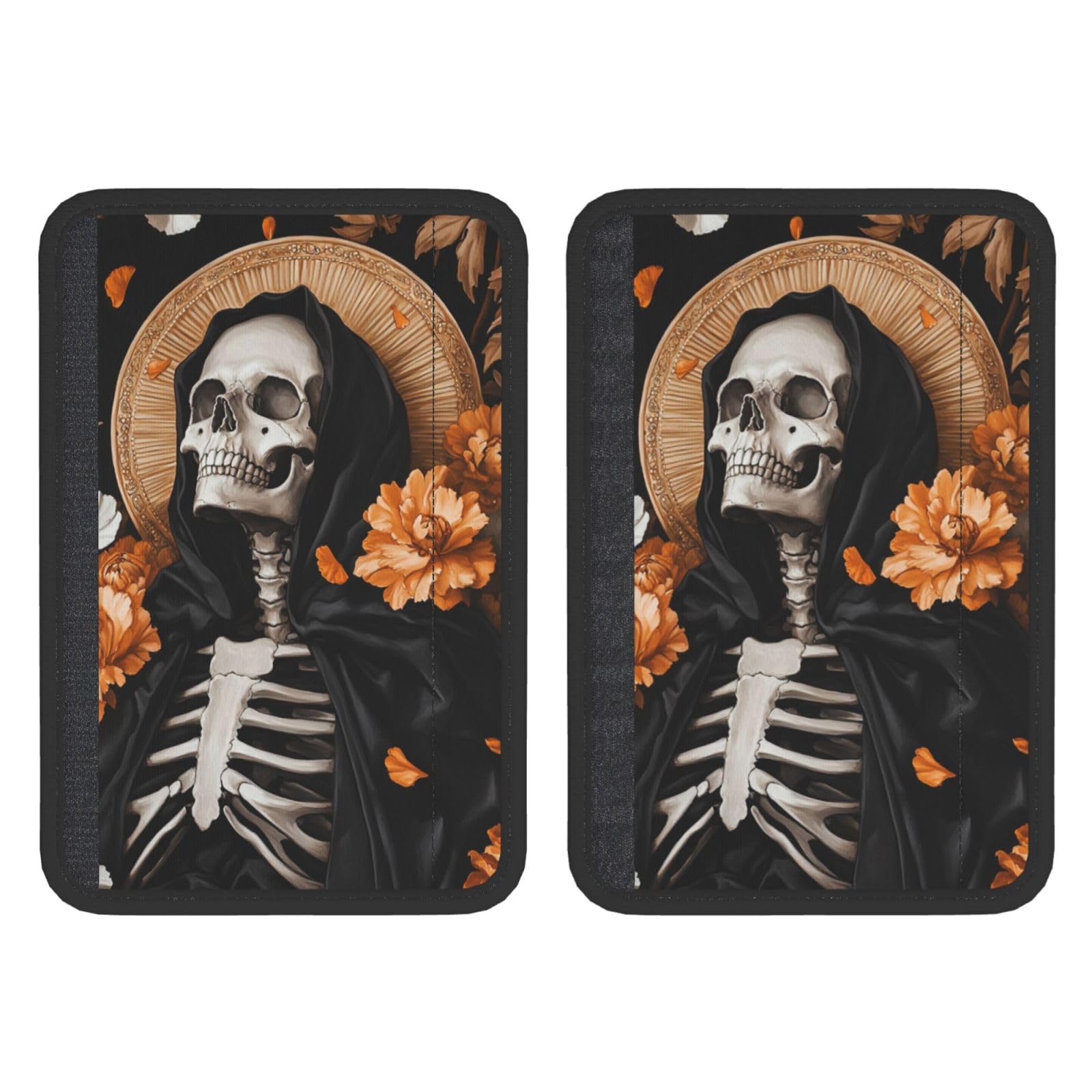 Skeleton with Orange Flowers Car Seat Belt Cover 2 Pack Seatbelt Strap Shoulder Pad Protector Universal Comfort for Car