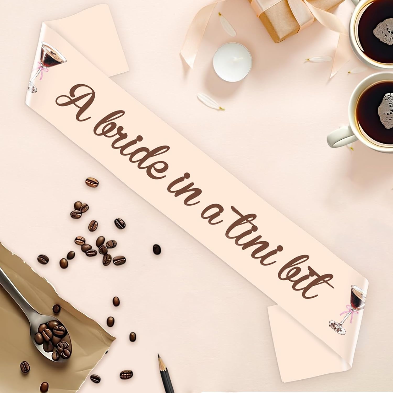 Espresso Martini Bridal Shower Sash A Bride in A Tini Bit Bachelorette Party Decoration Coffee Cocktail Sash for Espresso Martini Bar Bridal Shower Decorations Party Supplies image 3