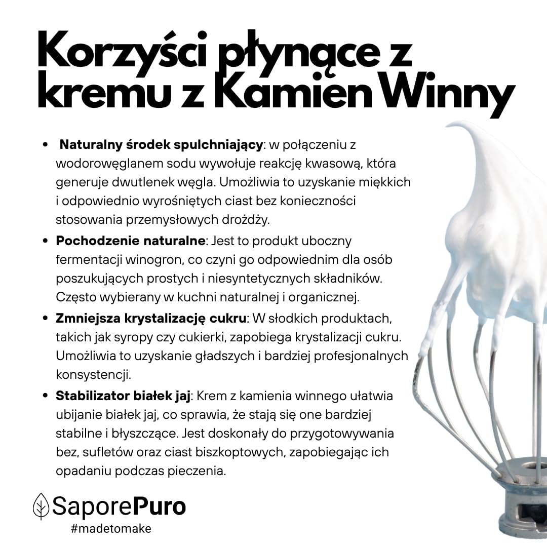 Saporepuro Kamień winny 100 g - Cream of Tartaro - Naturalny proszek do pieczenia - bezglutenowe