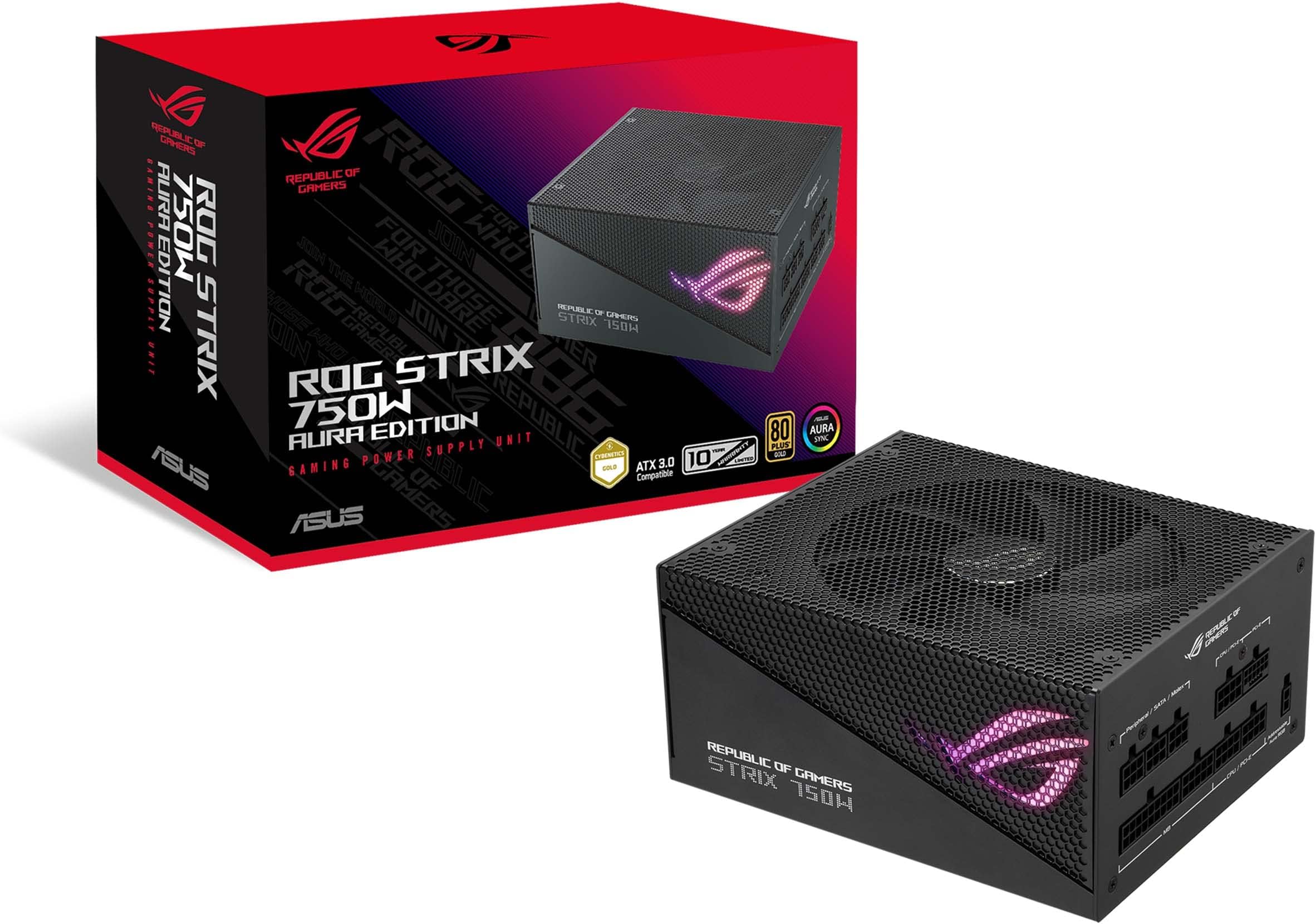 ASUS ROG Strix 750W Gold Aura Edition (Fully Modular Power Supply, 80+ Gold Certified, ATX 3.0, Cybenetics Lambda A++ Certification, PCIe Gen 5.0 Ready, Axial-tech Fan, Aura Sync, 10 Year Warranty)