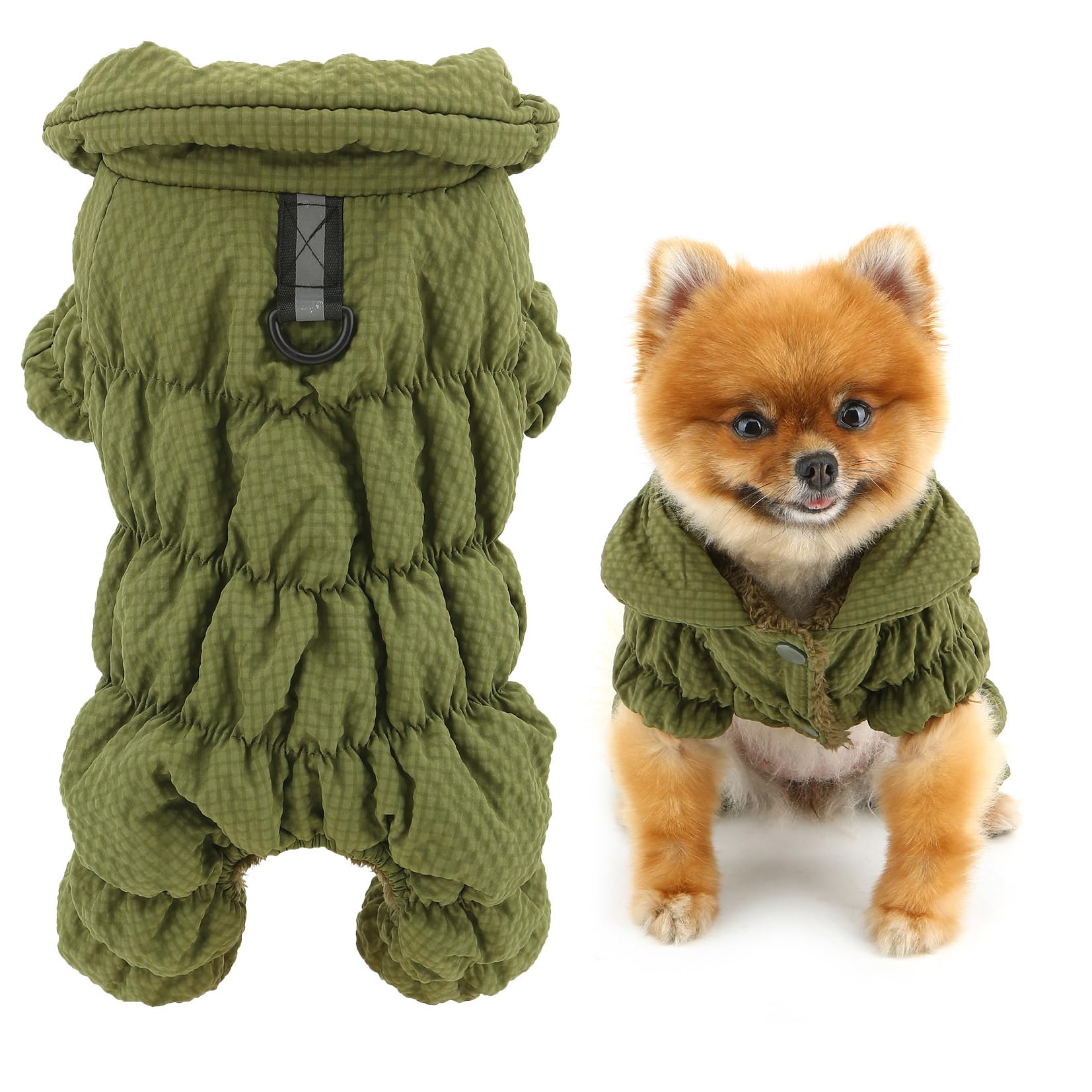 SMALLLEE_LUCKY_STORE Fleece Lined Pet Coat Waterproof Sport Winter Jacket with Harness D-ring for Small Dog Cat Reflective Jumpsuit Puppy Padded Chihuahua Yorkie Warm Clothes, Green, XL