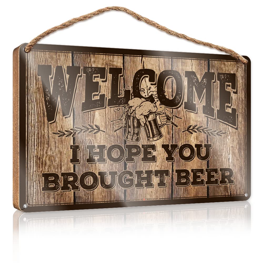 DTHA Funny Bedroom Decor Welcome I Hope You Brought Beer Wooden Sign Restroom Decor Winter Door Decorations