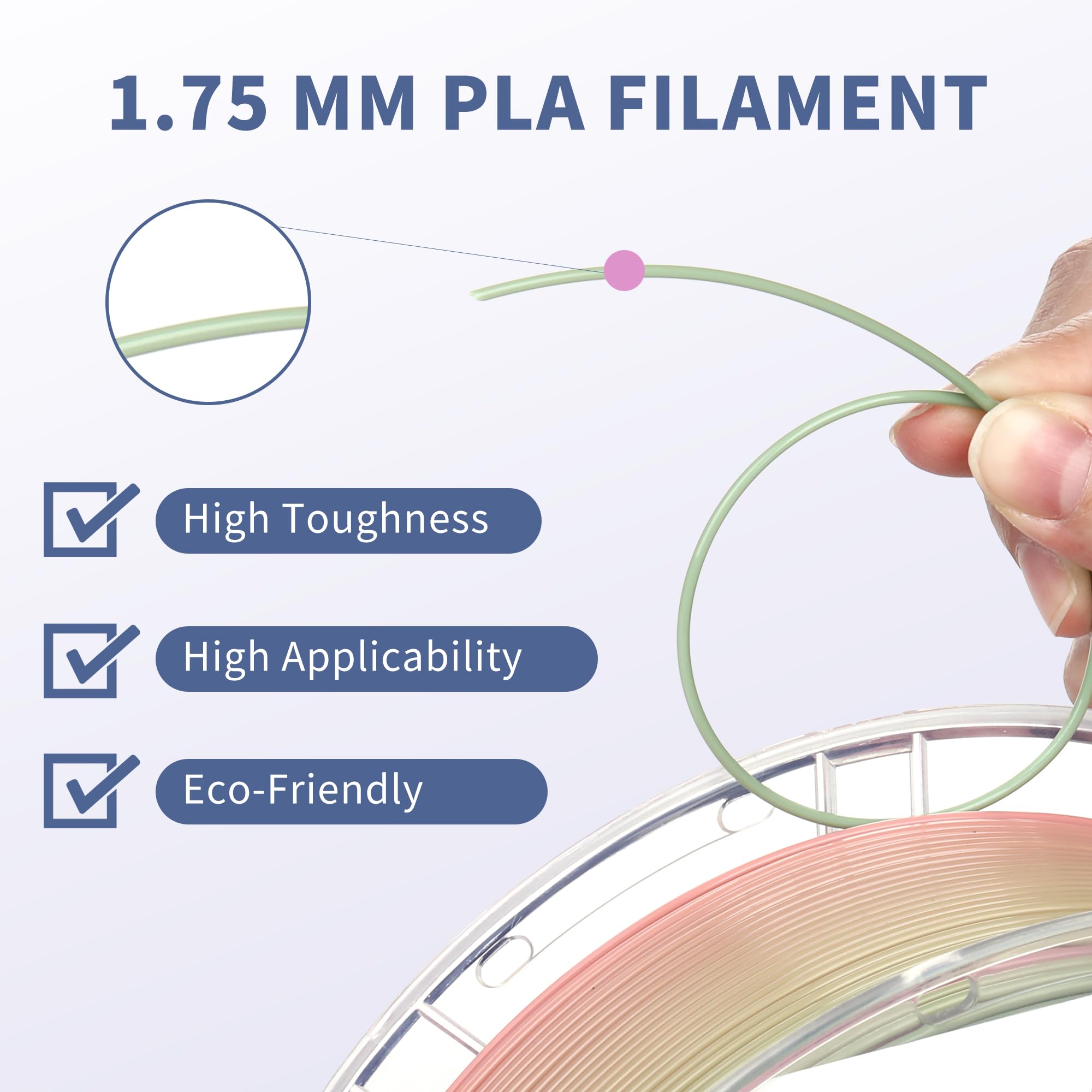 Filamento per stampante 3D, 1,75 mm, filamento per stampa PLA 3D, +/-0,02 mm, 1 kg/2,2 lbs colore arcobaleno