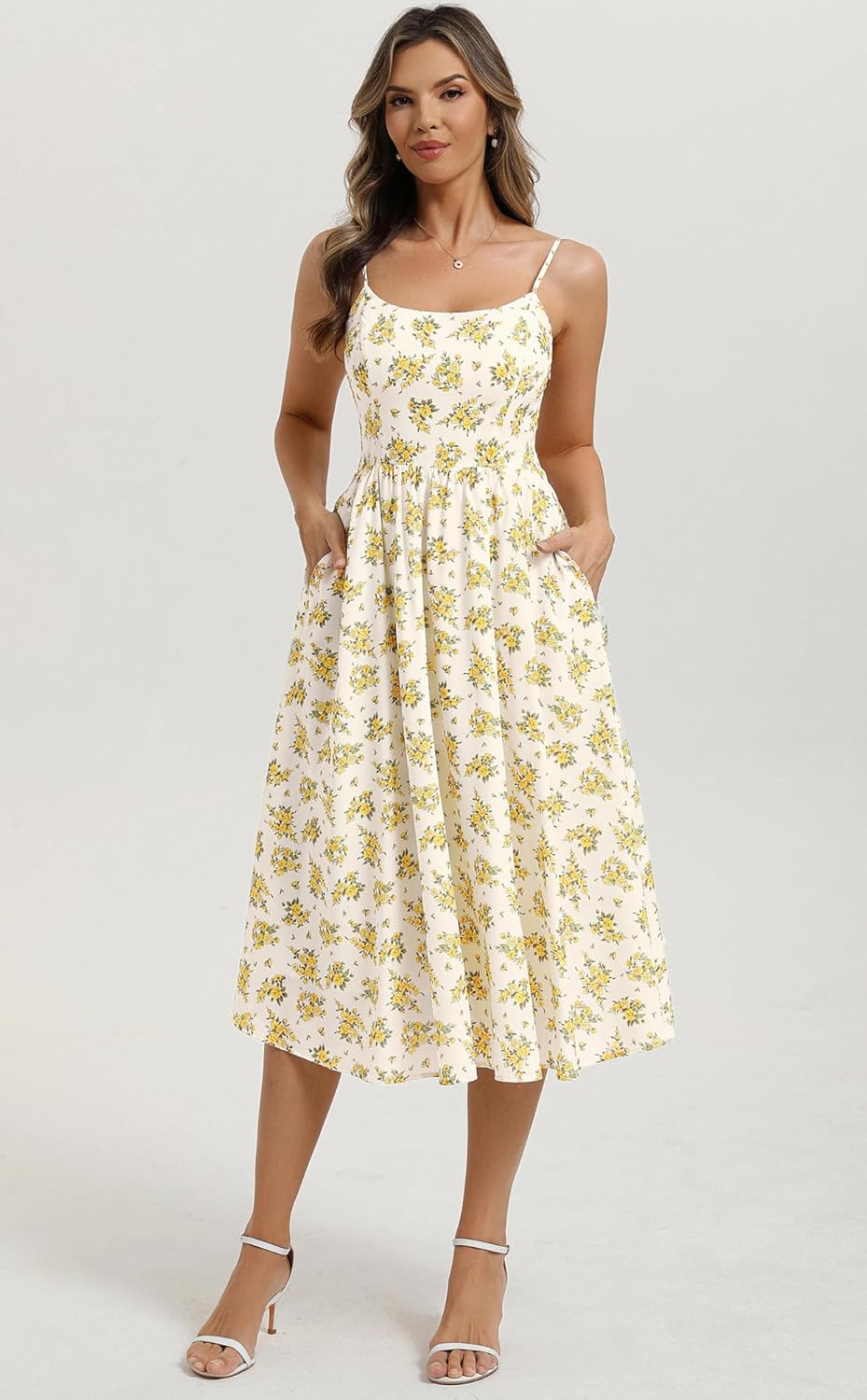 Belle Poque Floral Dress for Women 2026 Summer Sleeveless Midi Sun Dresses A-line Beach Elegant Sundresses with Pockets - Image 2