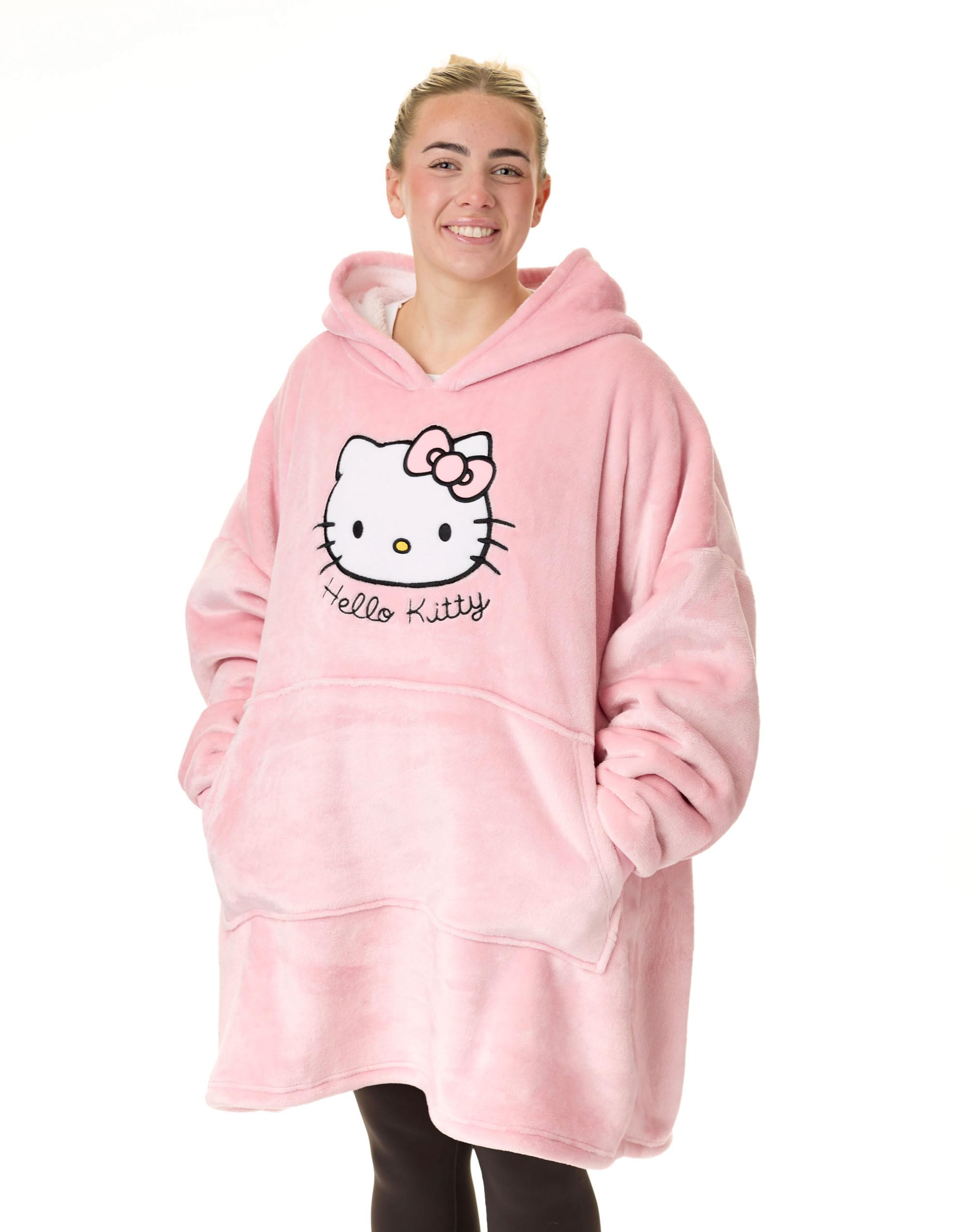 New Girl Order X Hello Kitty - Felpa Oversize Con Cappuccio E Stampa Sulla Manica E Sul Petto-Bianco. Donna