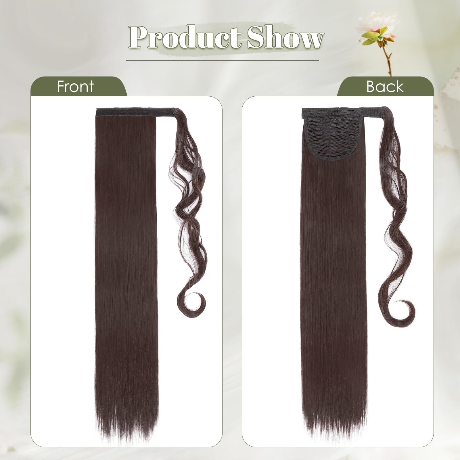 Benehair Straight Ponytail Extension 26 Inches Long Wrap Around Drawstring Ponytail Synthetic Hair Extension Ponytail Hairpieces Black Hair Pieces for Women(Brown - Image 3