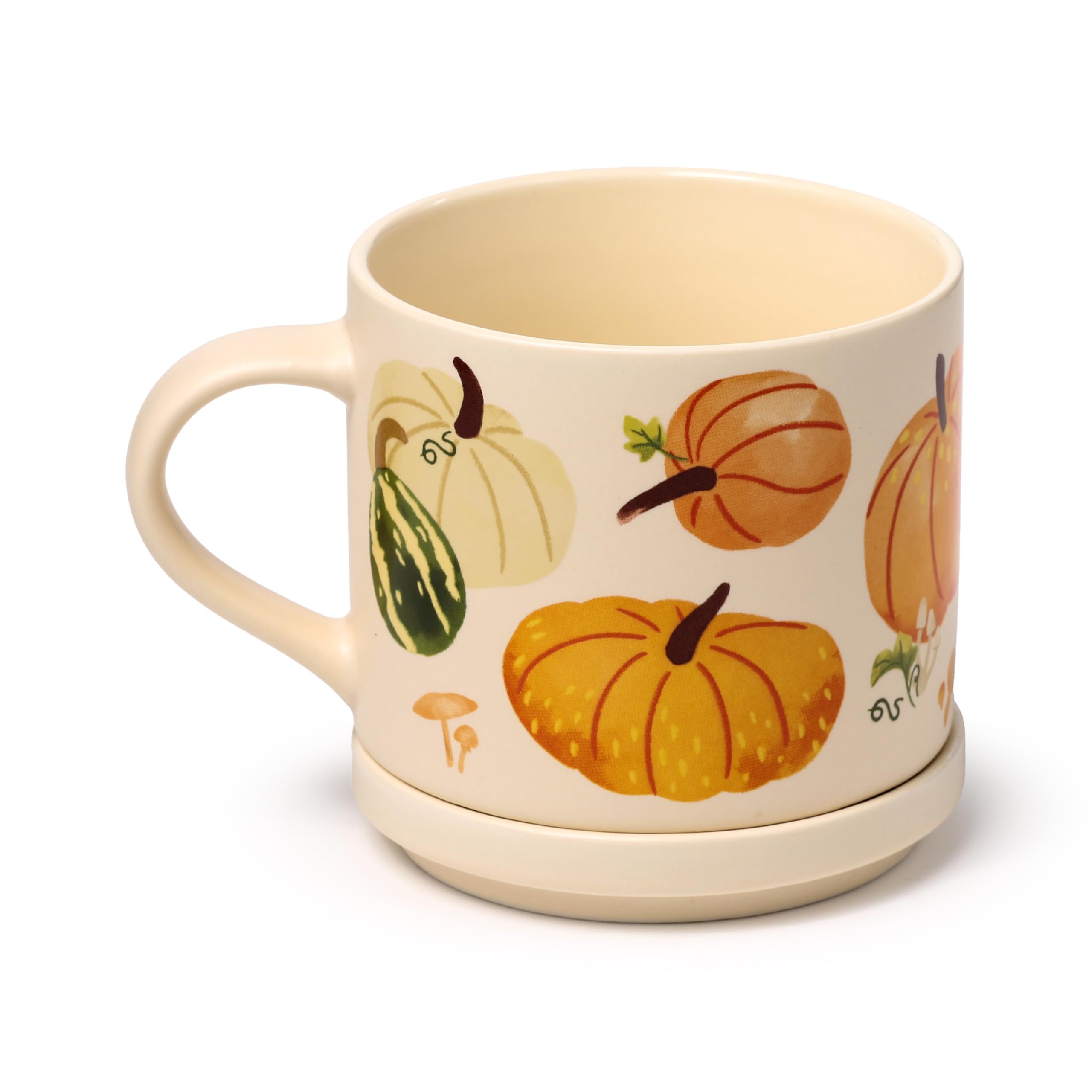 Puckator Porzellantasse Mit Deckel/Untersetzer – Herbst Kürbis Design, Groß, Für Tee & Kaffee