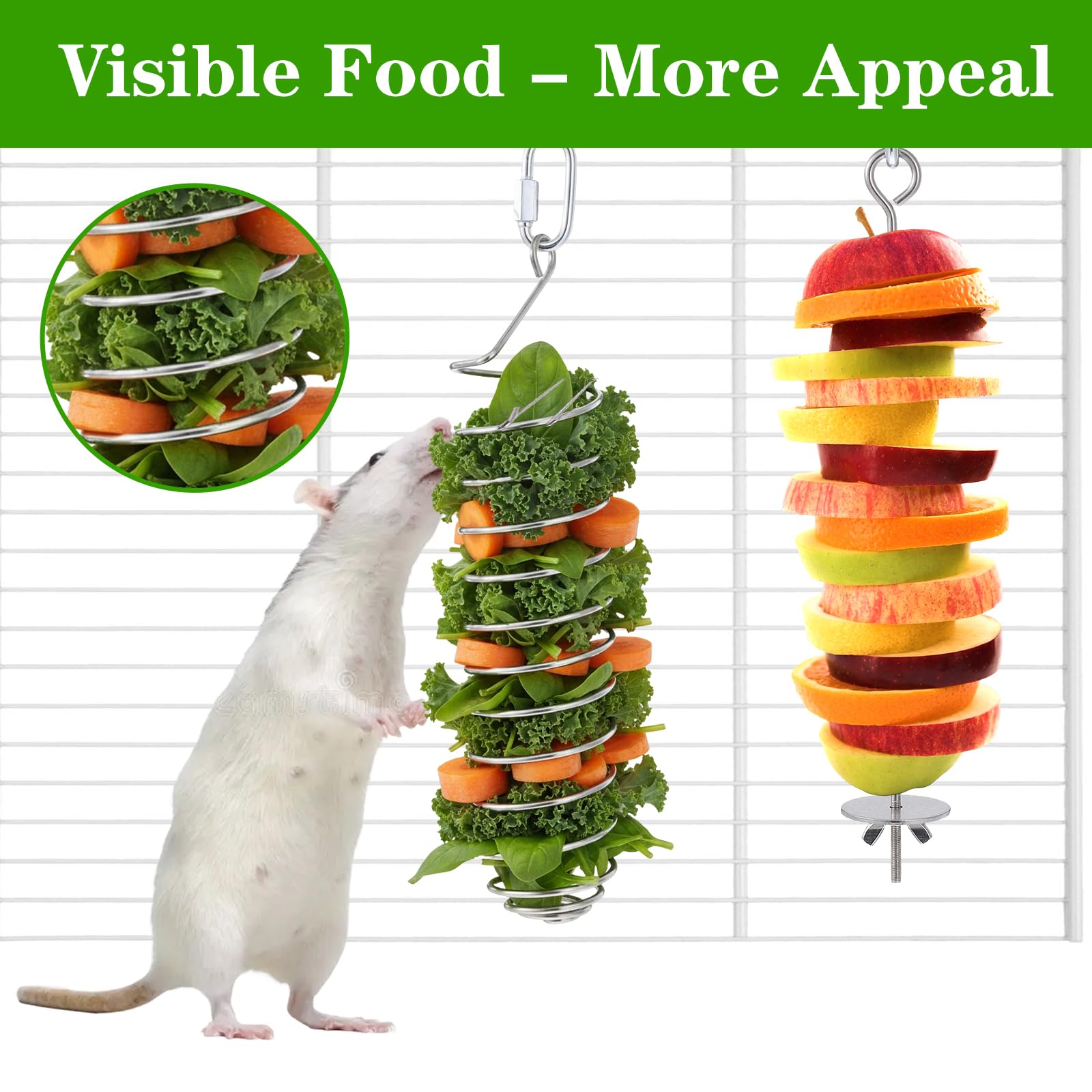 2 PCS Bird Cage Food Holder, Rat Enrichment Toys, 304 Stainless Steel Rat Foraging Toy for Fruit Vegetable Holder, Hanging Rodent Toys Slow Feeder, Bird Cage Feeder Foraging Toy for Parakeet - image 4