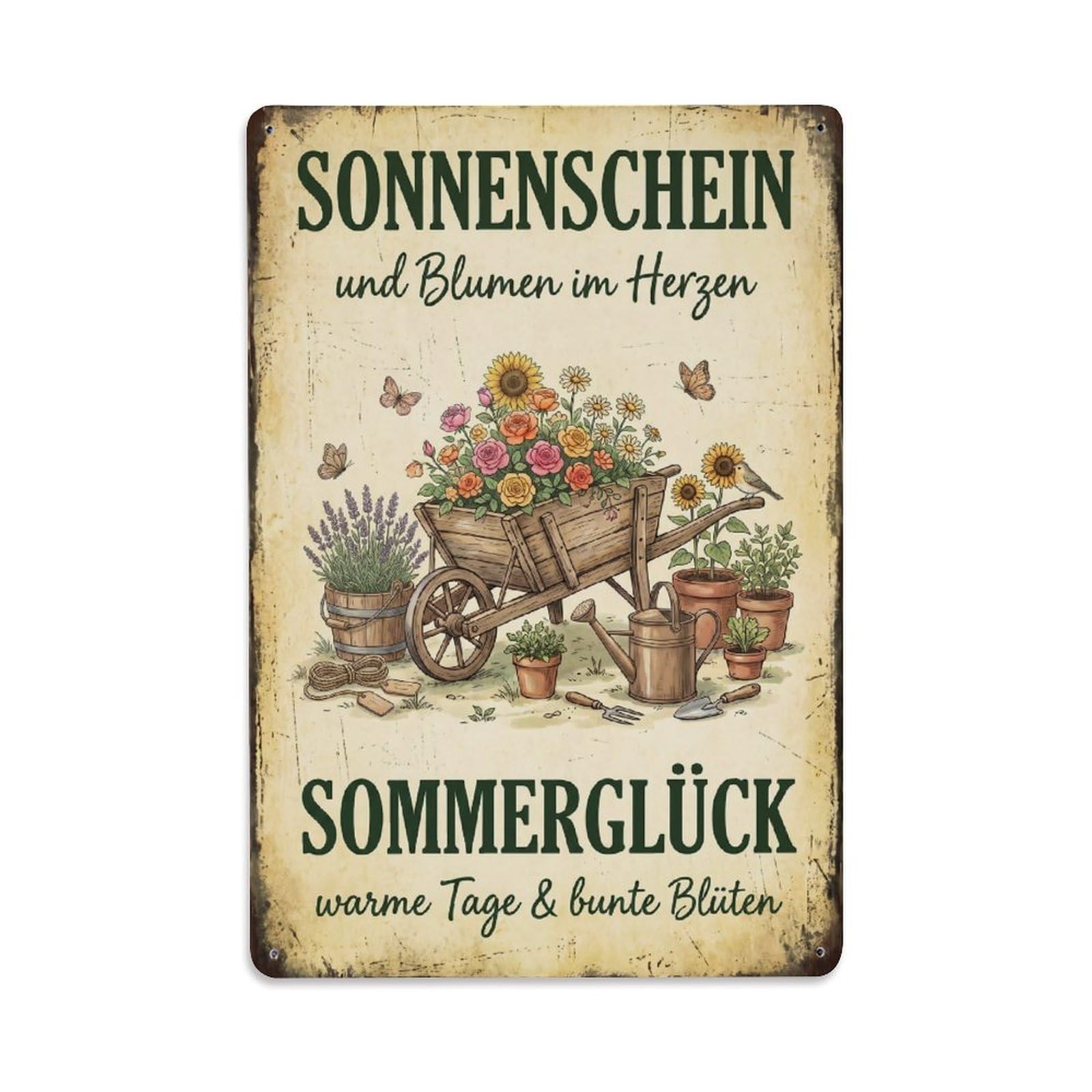 Vintage Funny Garden Sunshine Flowers Rustic Gate Heirloom Metal Tin Sign Plaque Wall Decor for Cafe, Club Bar, Office, Garden Metal Poster 8x12Inch