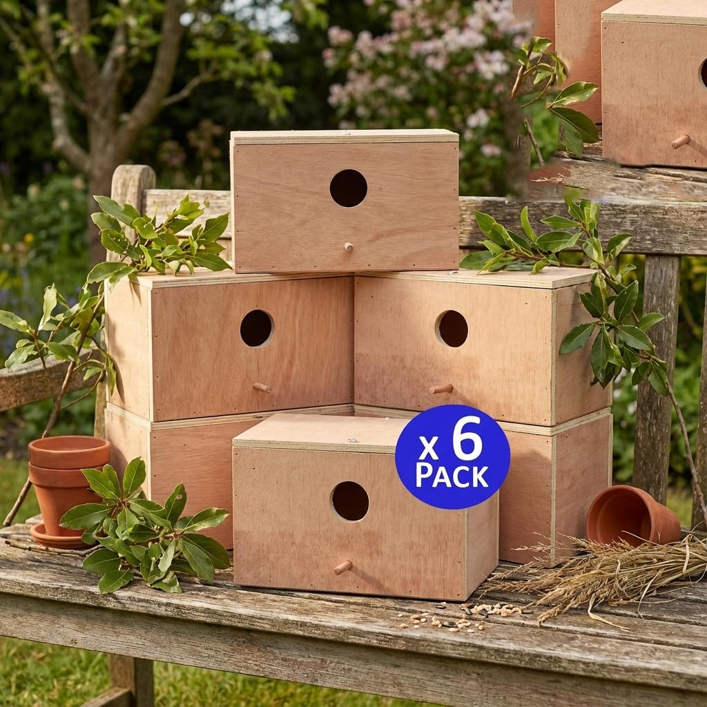 Suinga Pack 6 Nido Jaula de Madera para Pajaro, 25x15x15 cm - Alojamiento para Pájaros Aves