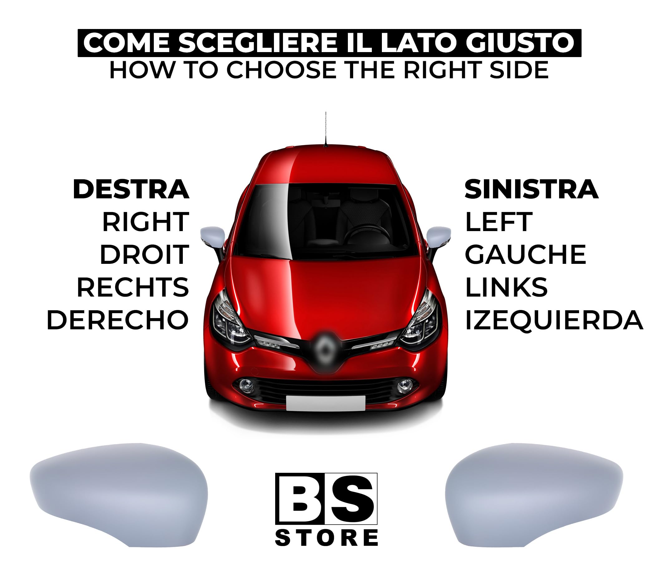BSSTORE Calotta Specchietto Retrovisore da Verniciare con Primer per CLIO 4, CAPTUR, MICRA 5, ZOE (Destra - Lato Passeggero)